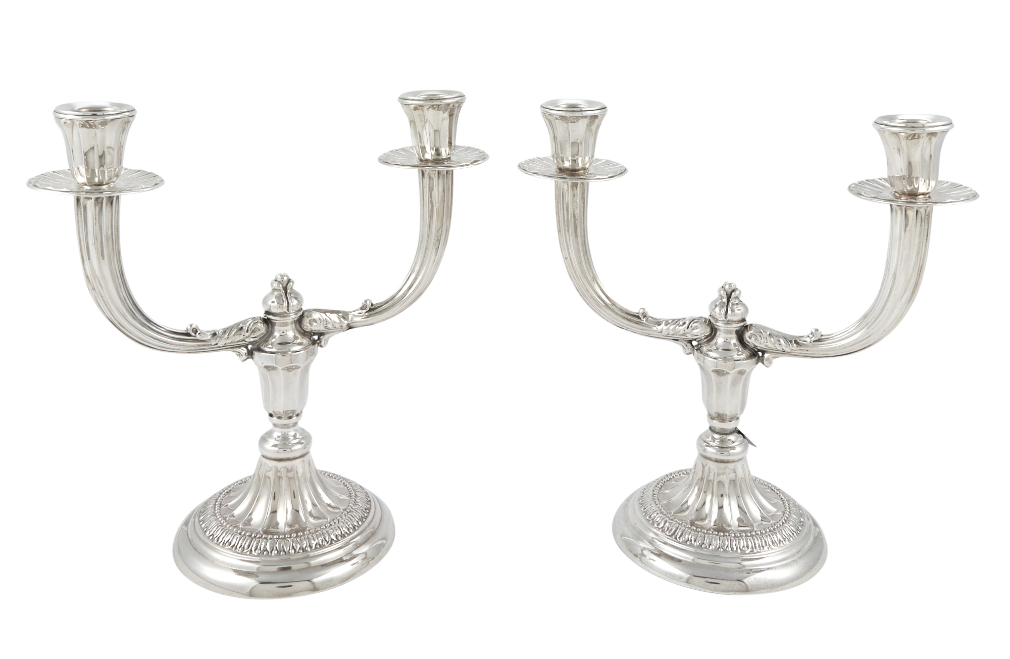Lot image - Pair of Italian Silver Two-Light Candelabra