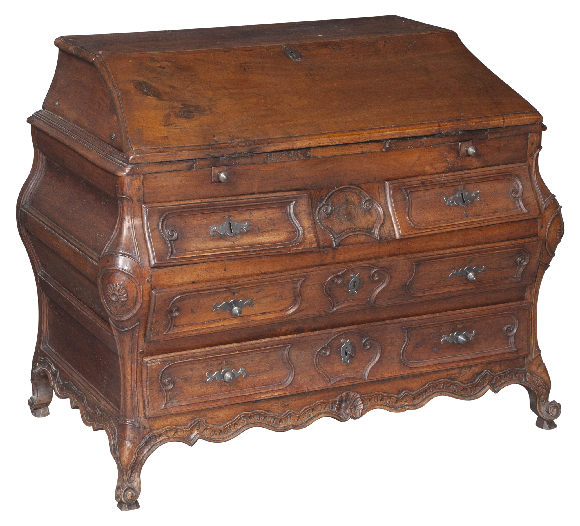 Lot image - Provincial Louis XV Walnut and Fruitwood Slant Front Desk