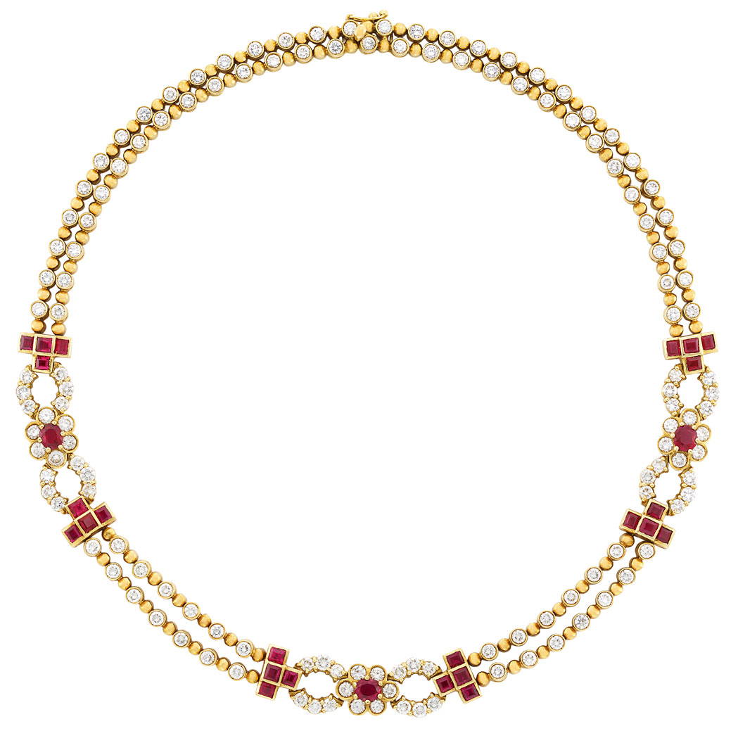 Lot image - Gold, Diamond and Ruby Necklace, Chaumet, Paris