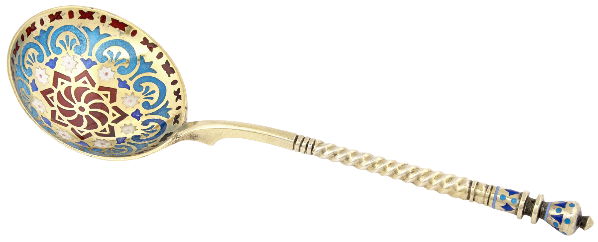 Lot image - Russian Silver-Gilt and Plique-à-Jour Enamel Spoon