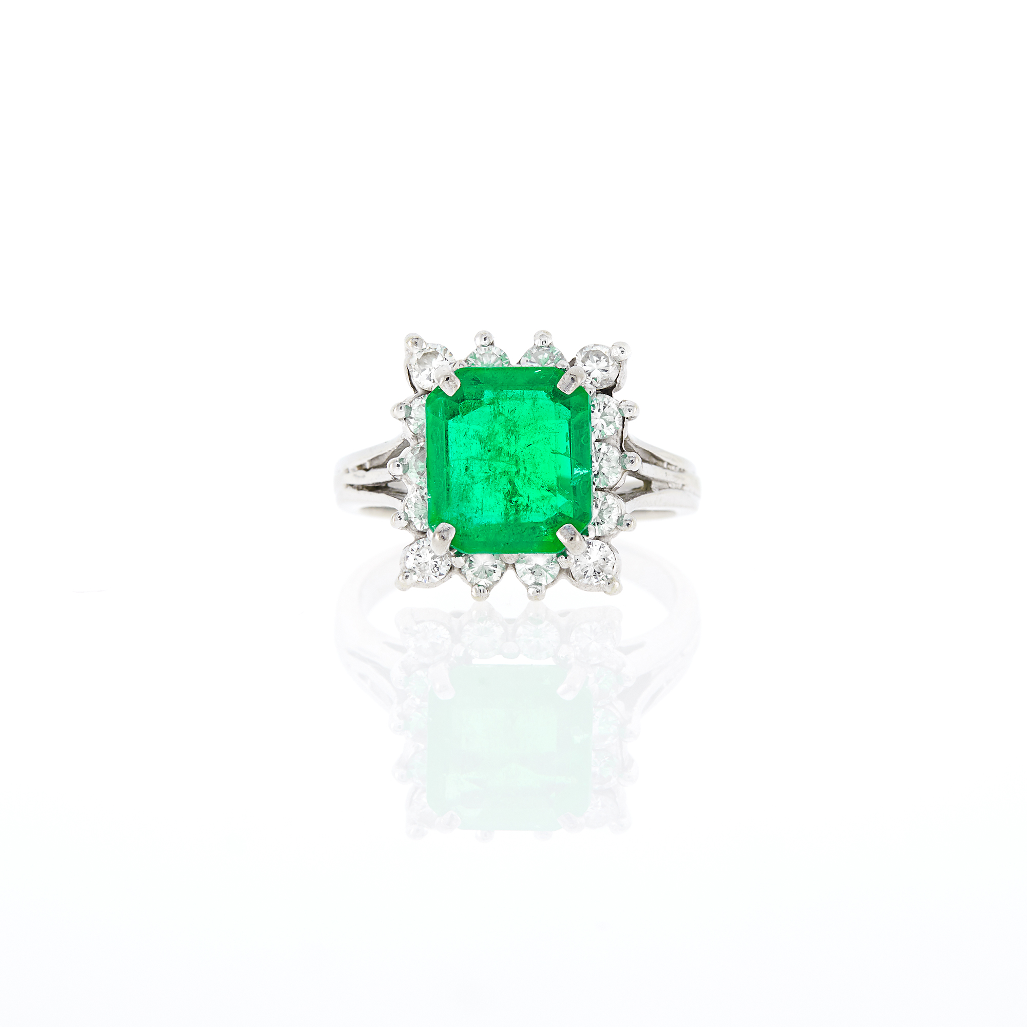 Lot image - White Gold, Emerald and Diamond Ring