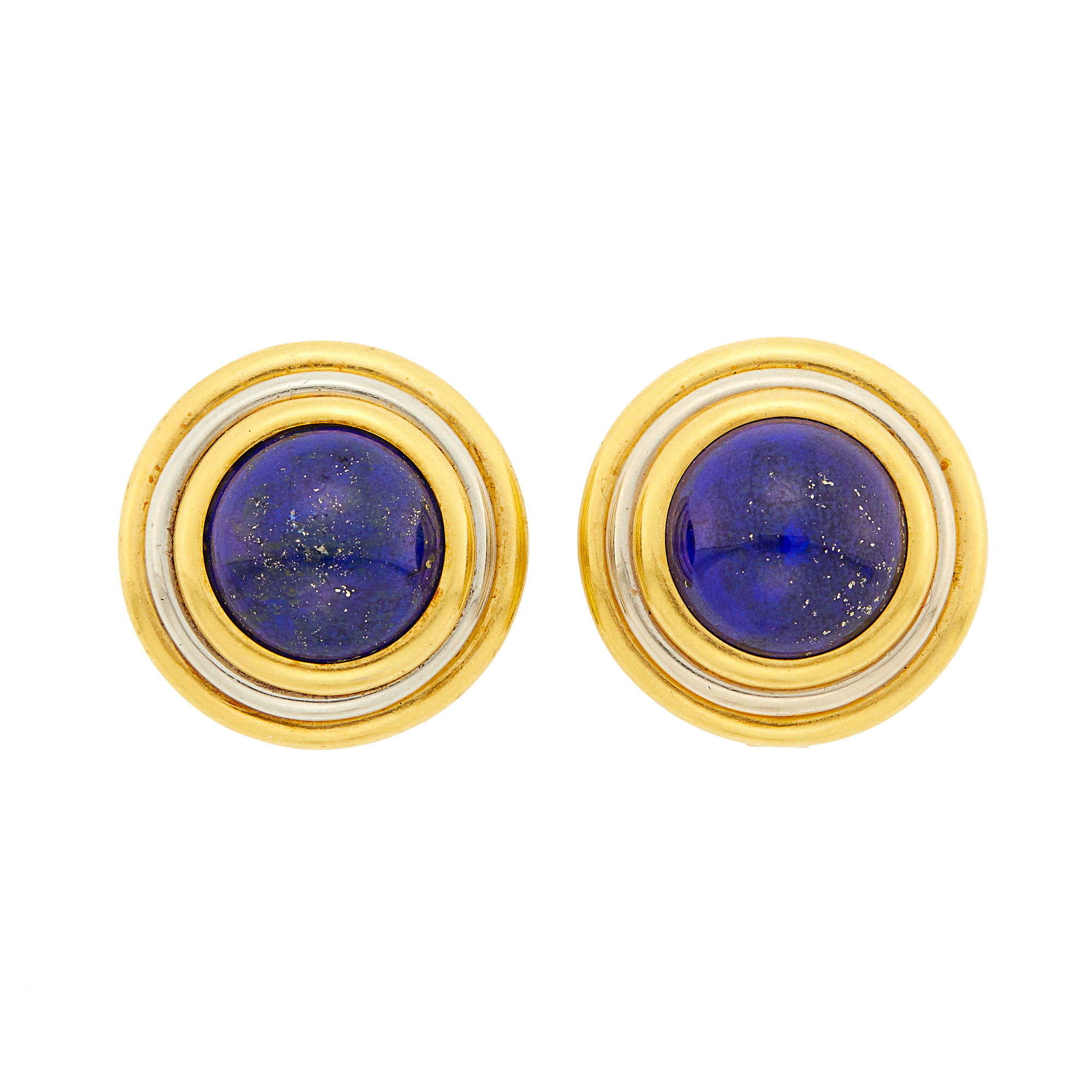 Lot image - Pair of Two-Color Gold and Lapis Earclips