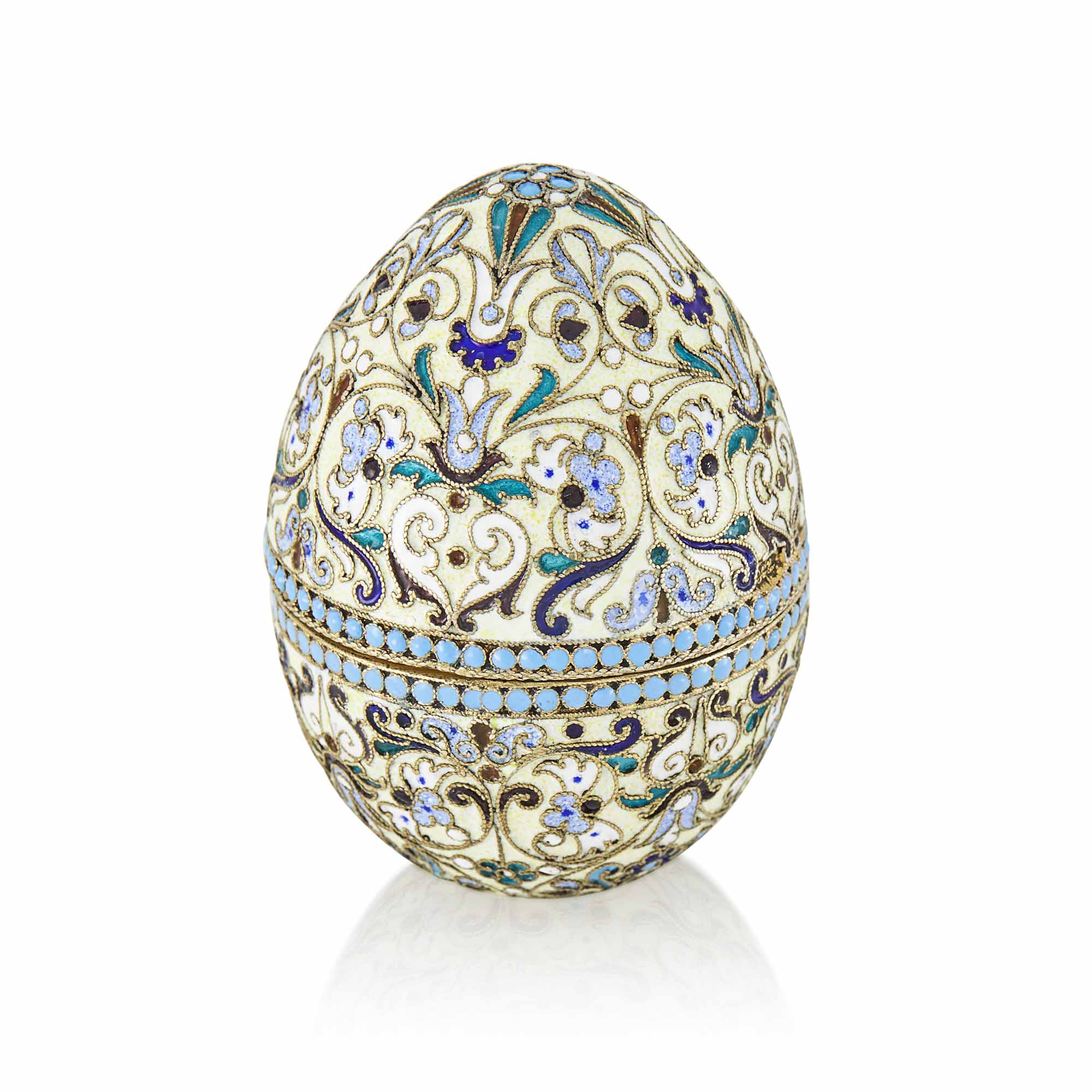 Lot image - Russian Silver-Gilt and Cloisonné Enamel Egg
