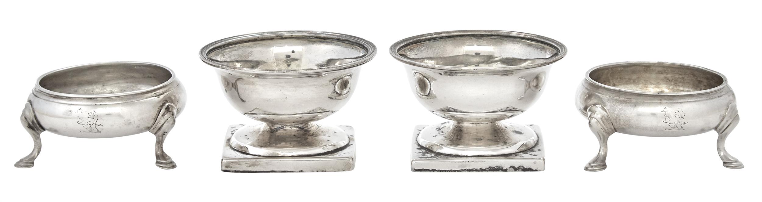 Lot image - Two Pairs of George II/III Sterling Silver Open Salt Cellars
