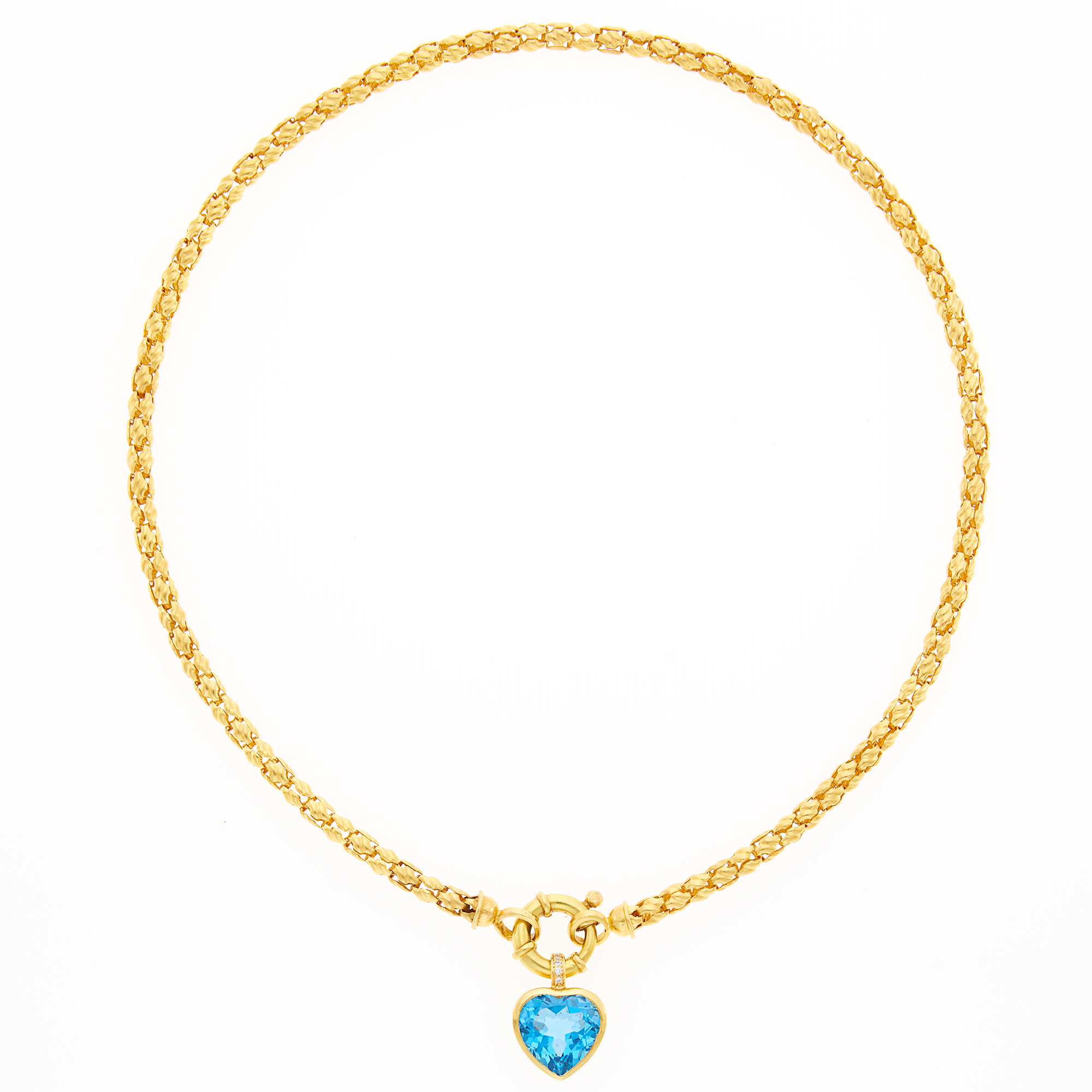 Lot image - Gold, Blue Topaz and Diamond Heart Pendant-Necklace