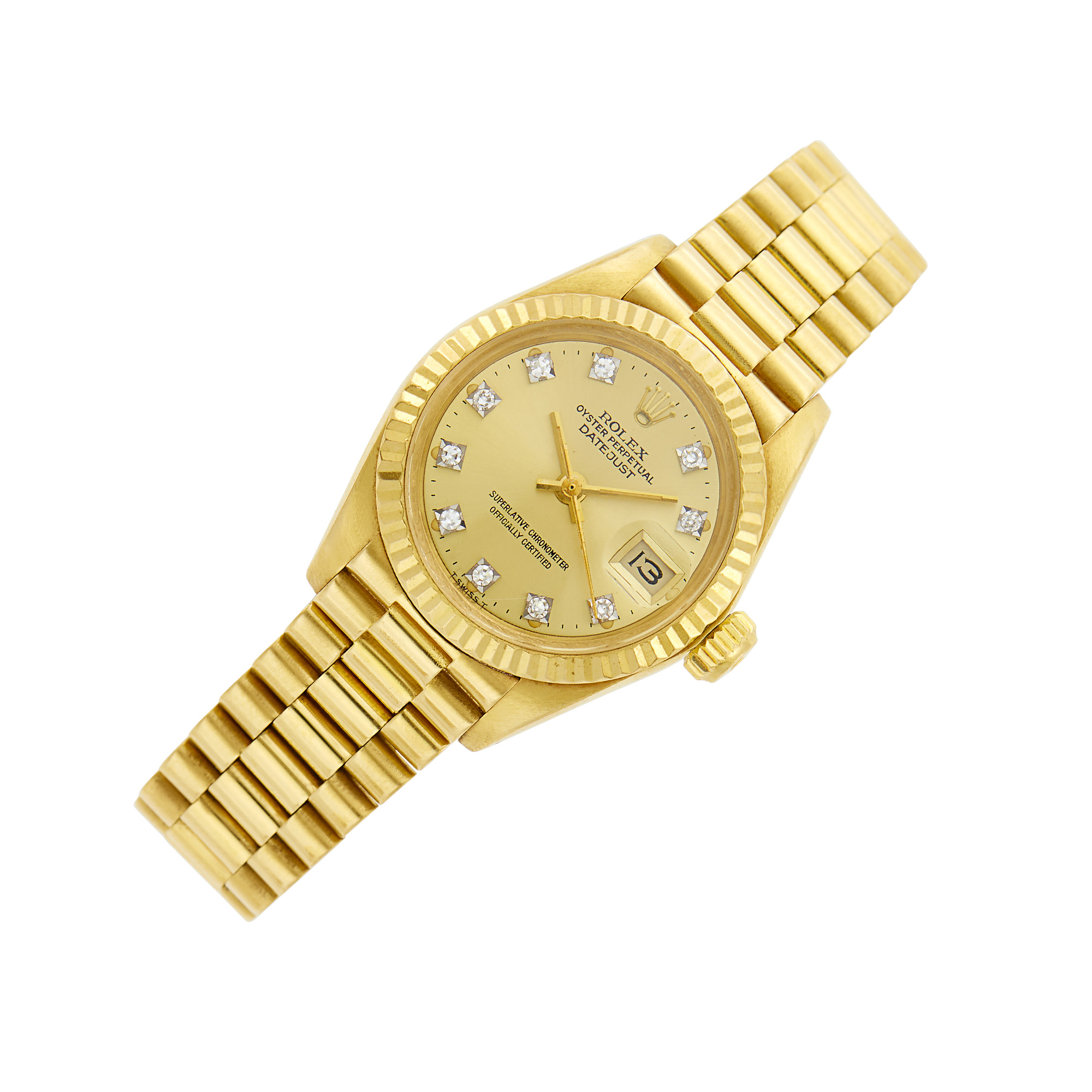 Lot image - Rolex Gold and Diamond Oyster Perpetual Datejust Wristwatch, Ref. 6917