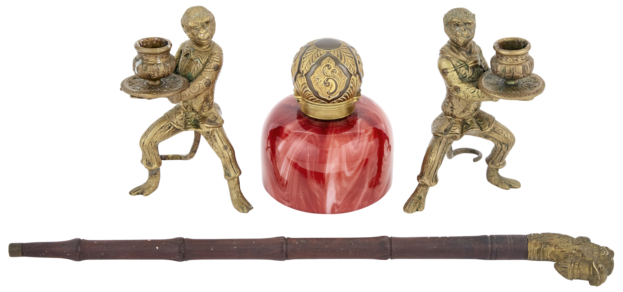 Lot image - Pair of Brass Monkey-Form Candlesticks