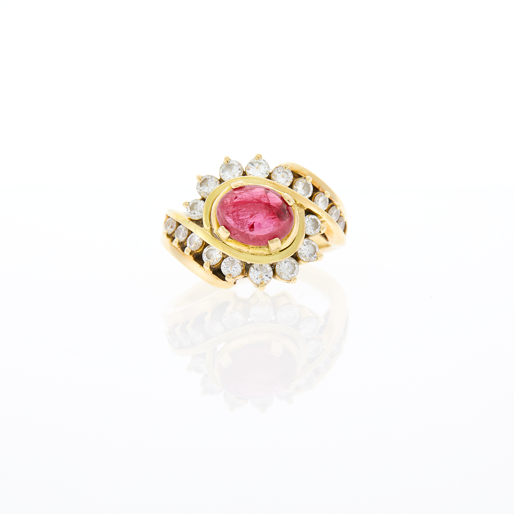 Lot image - Gold, Cabochon Ruby and Diamond Ring