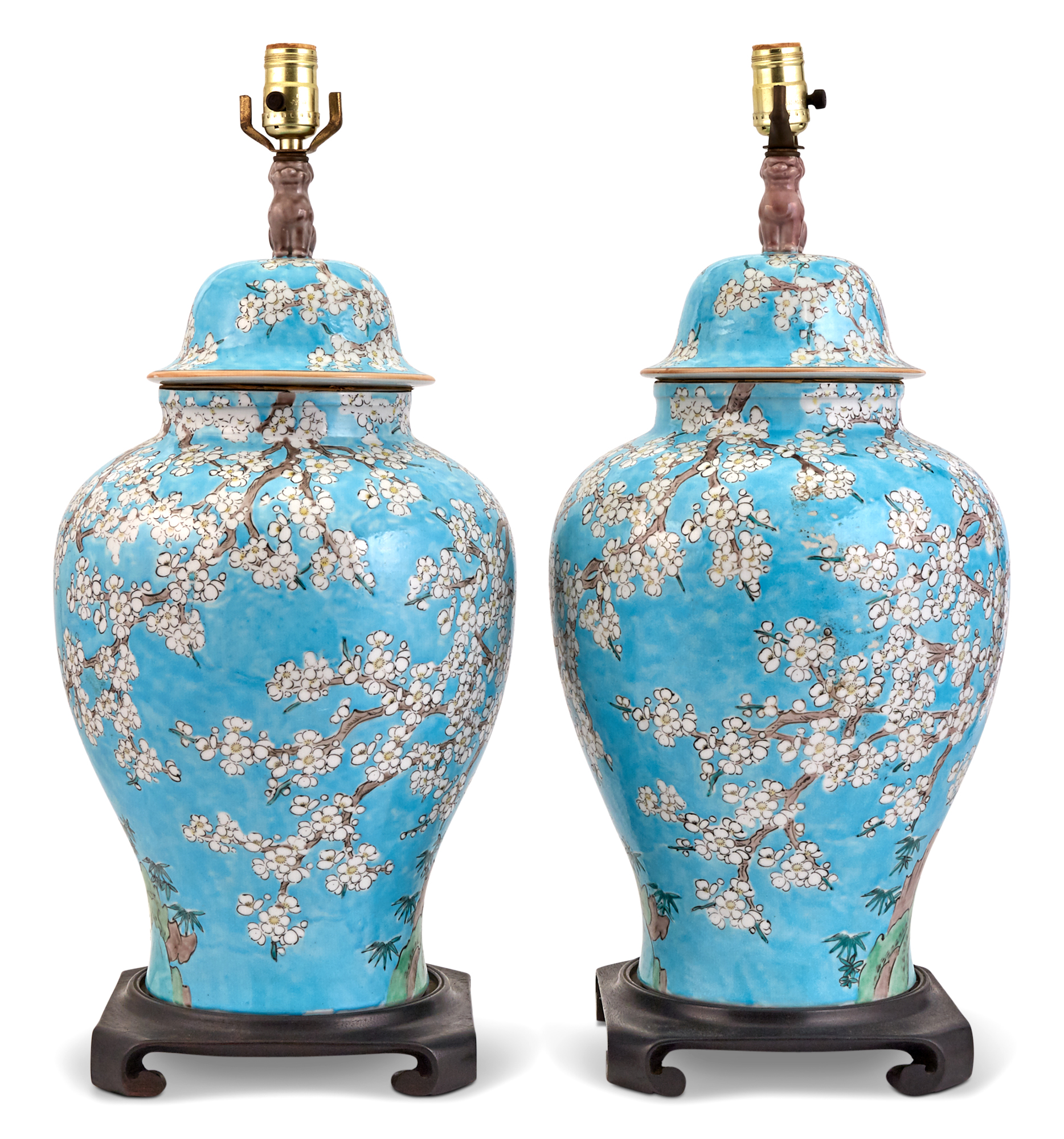 Lot image - A Pair of Chinese Style Porcelain Covered Jars