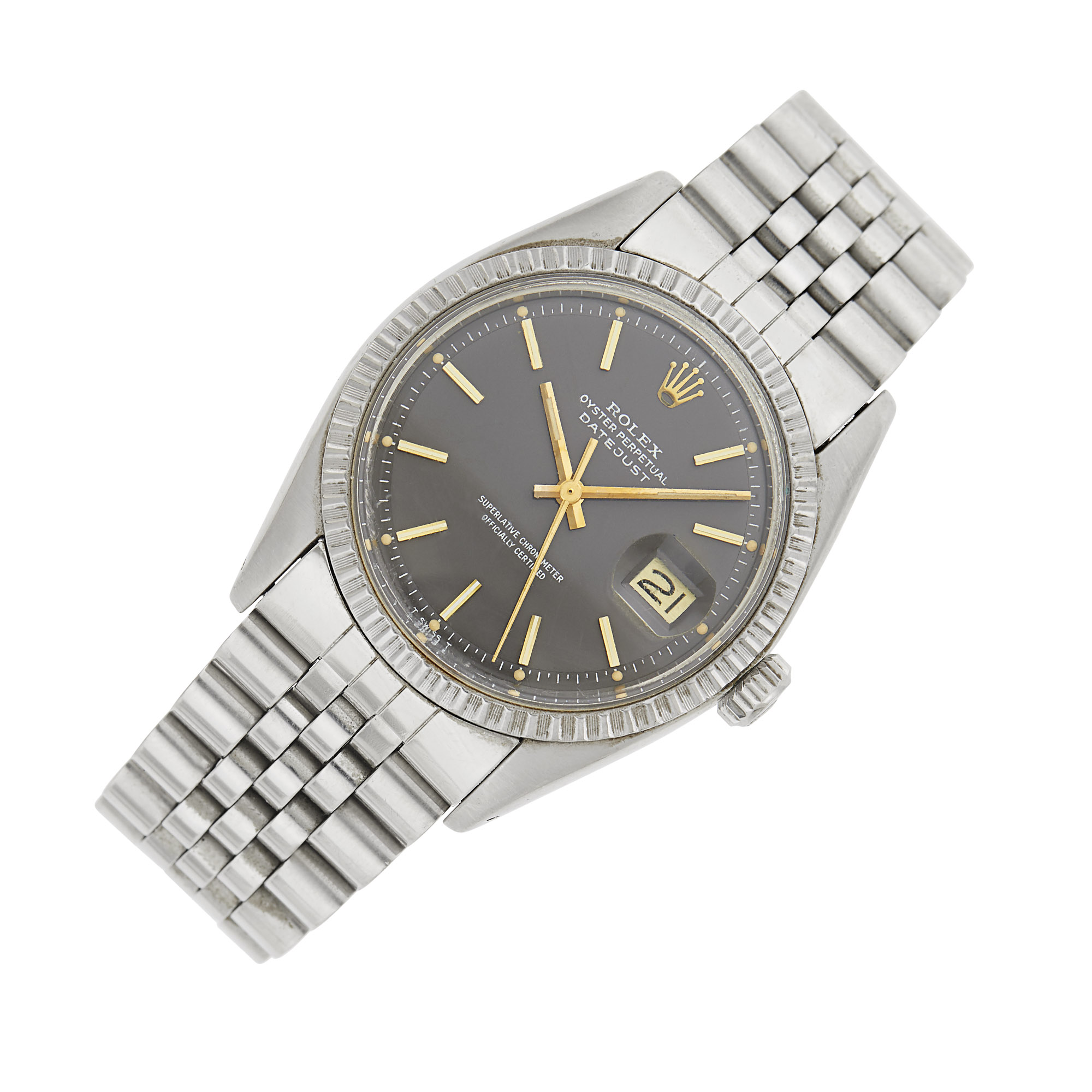 Lot image - Rolex Gentlemans Stainless Steel Oyster Perpetual Datejust Wristwatch, Ref. 1603