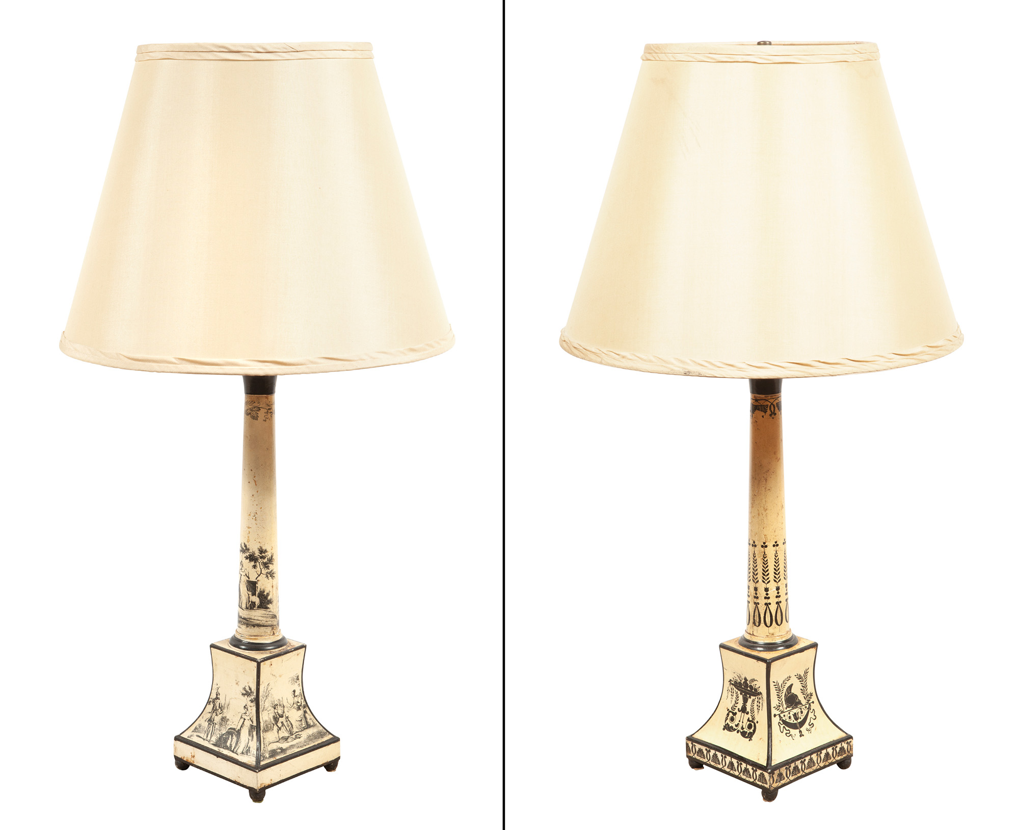 Lot image - Pair of Empire Style Tole-Peinte Columnar Lamps