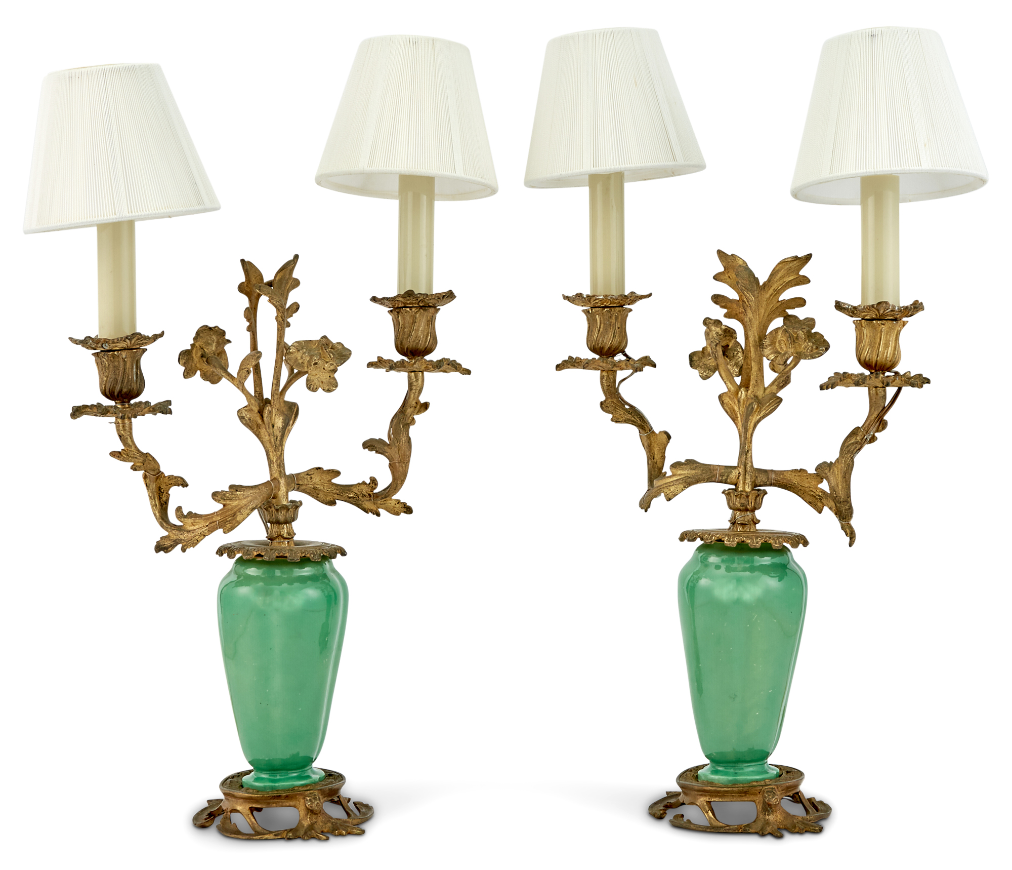 Lot image - Pair of Louis XV Style Gilt-Bronze Mounted Porcelain Lamps