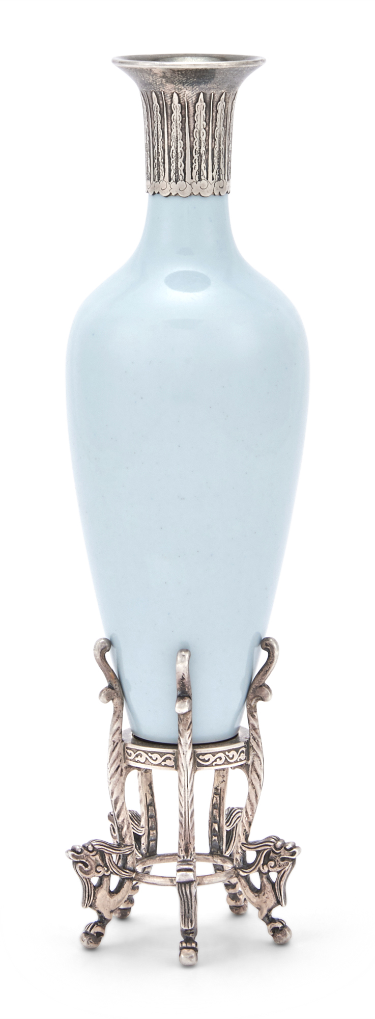 Lot image - A Chinese Claire de Lune Porcelain Amphora with Tiffany Silver Mounts