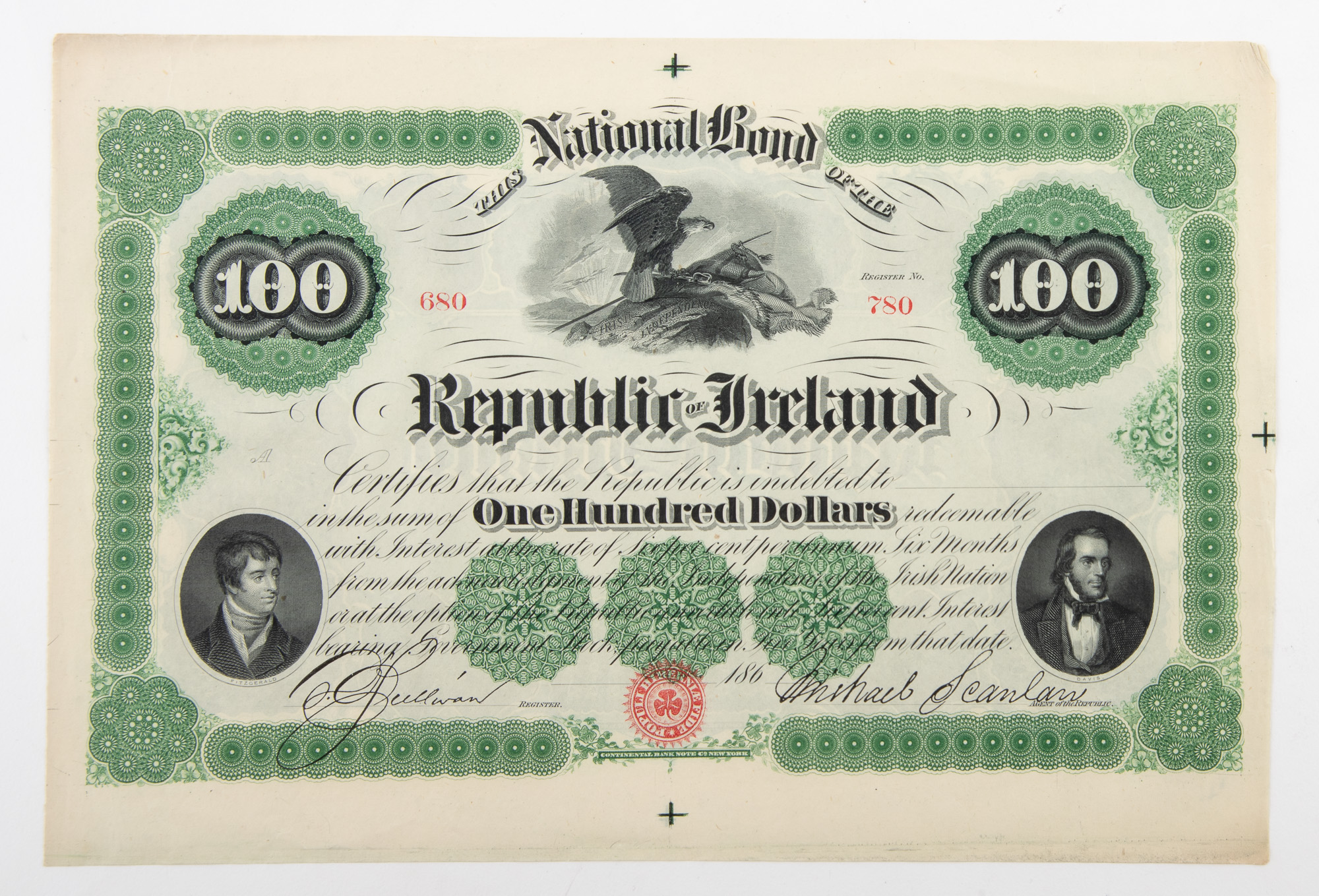 Lot image - Republic of Ireland Fenian Brotherhood One Hundred Dollar Bond