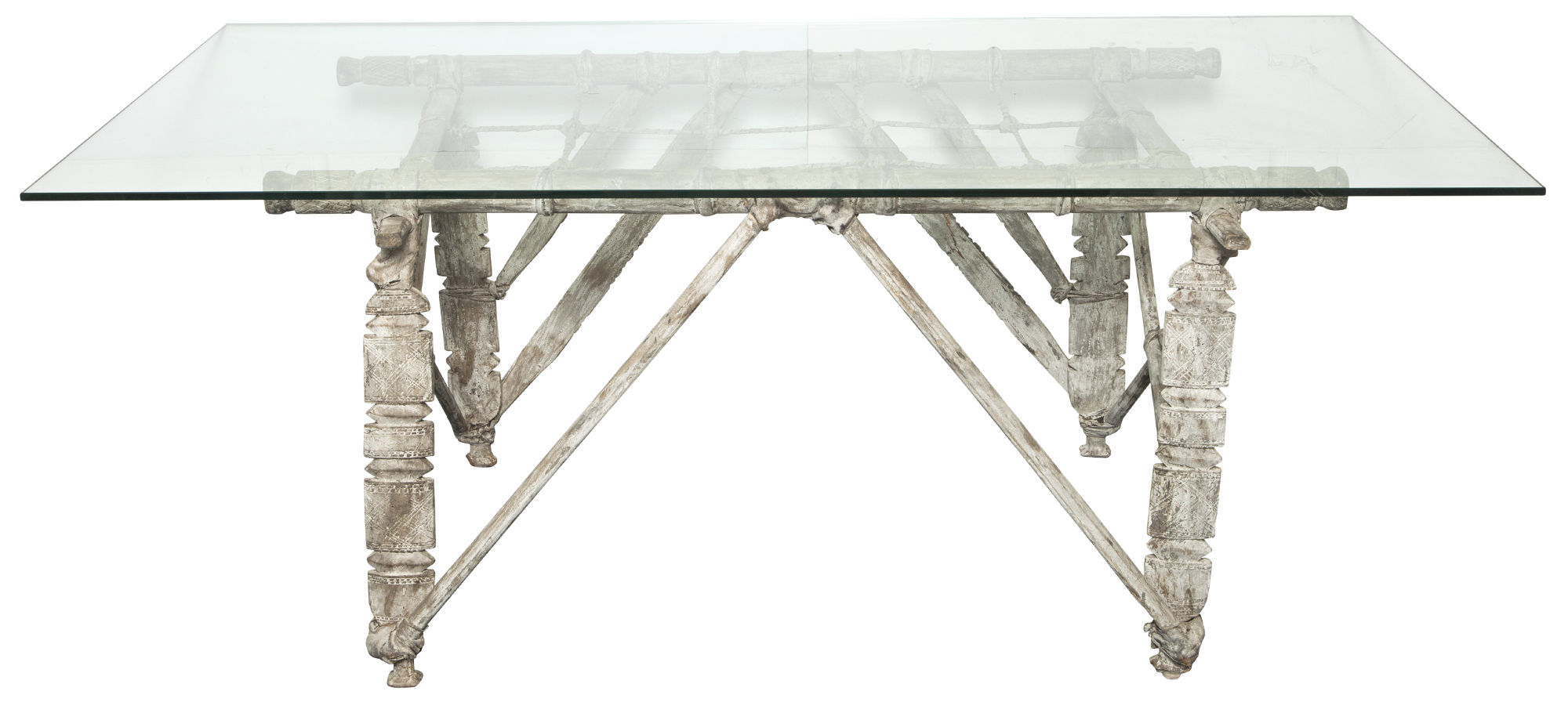 Lot image - Turkish White-Stained Wood and Glass-Topped Camel Howdah/Table