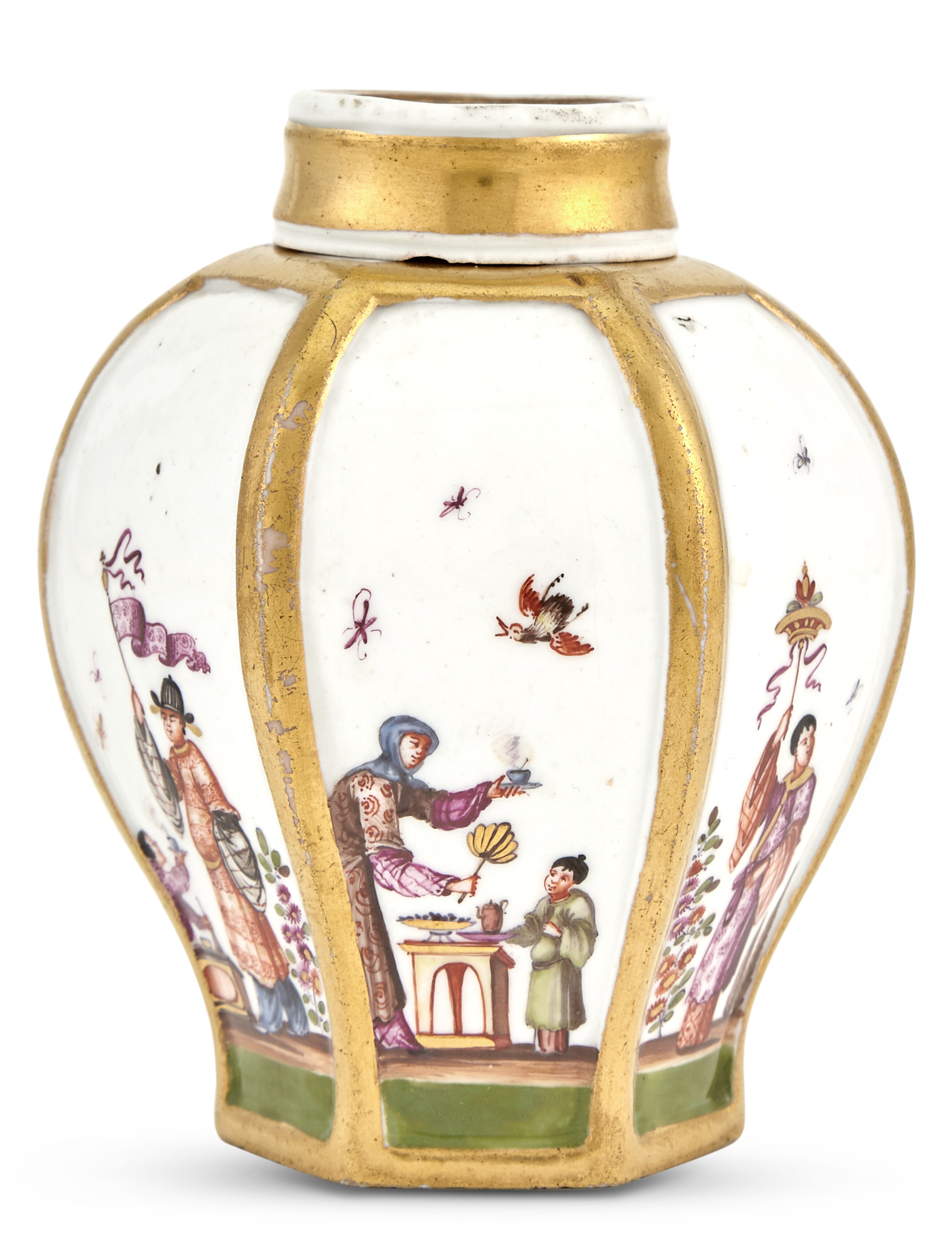 Lot image - Meissen Porcelain Hexagonal Tea Canister and Cover