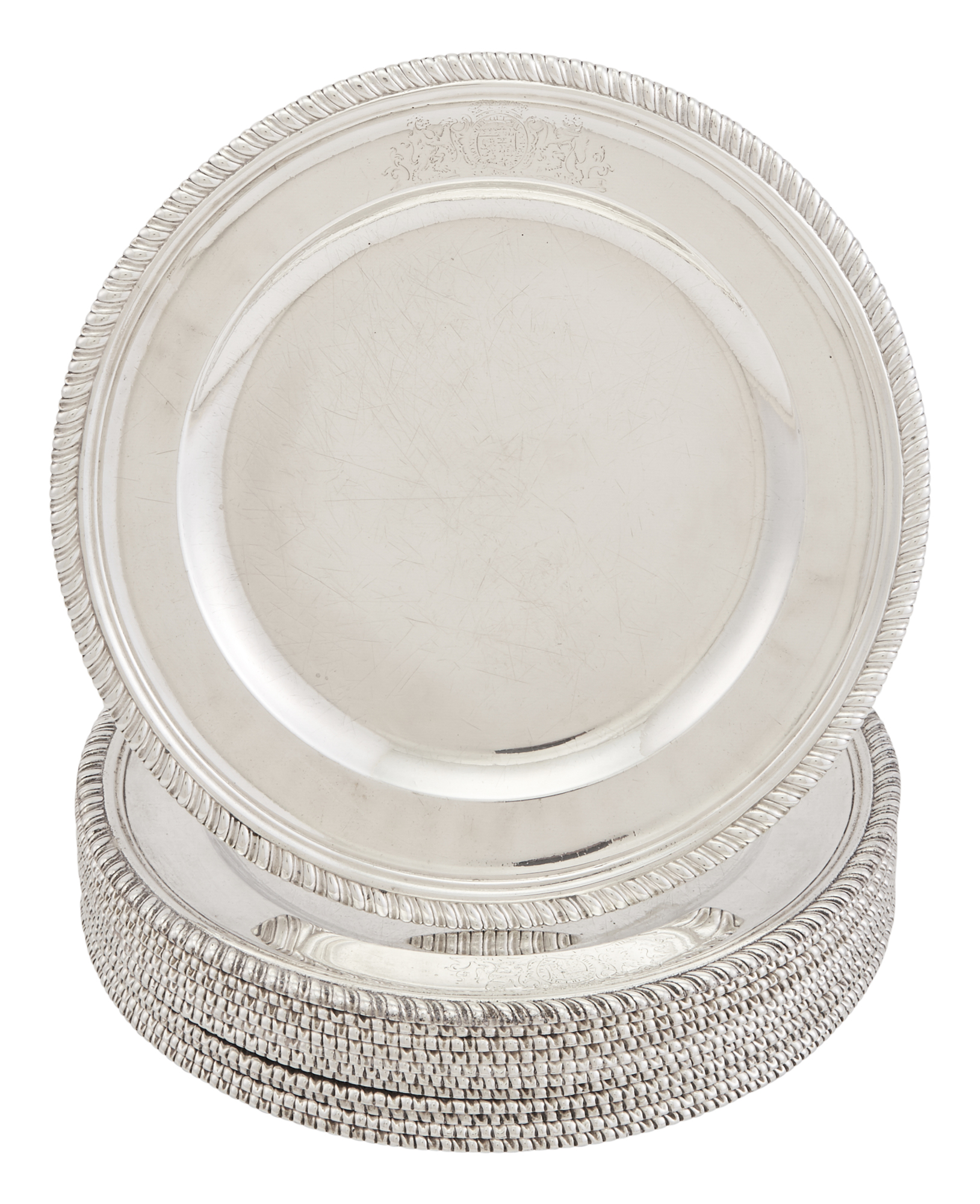 Lot image - Set of Twelve George II Sterling Silver Dinner Plates