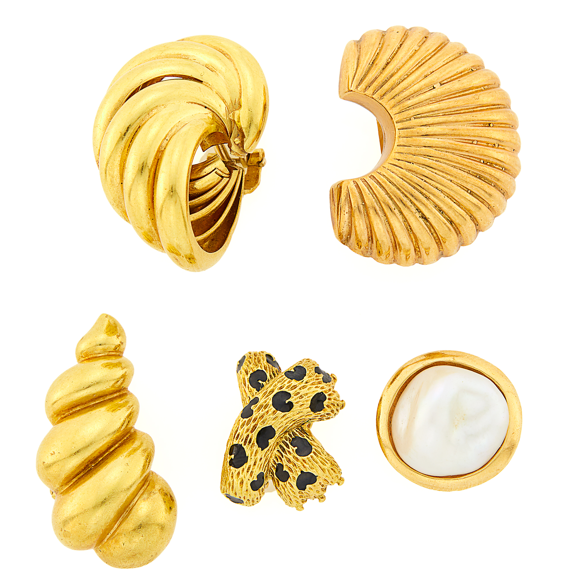 Lot image - Five Single Gold Earclips