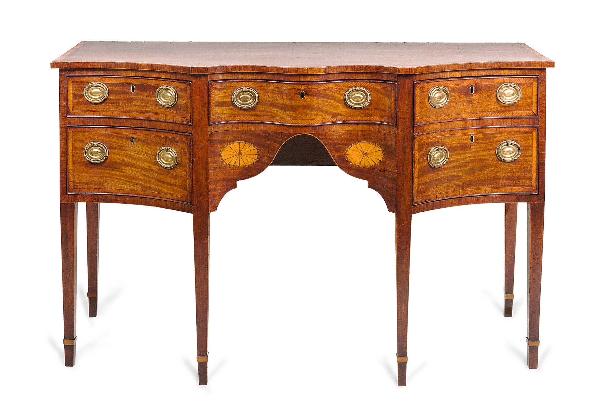 Lot image - George III Inlaid Mahogany Serpentine Sideboard