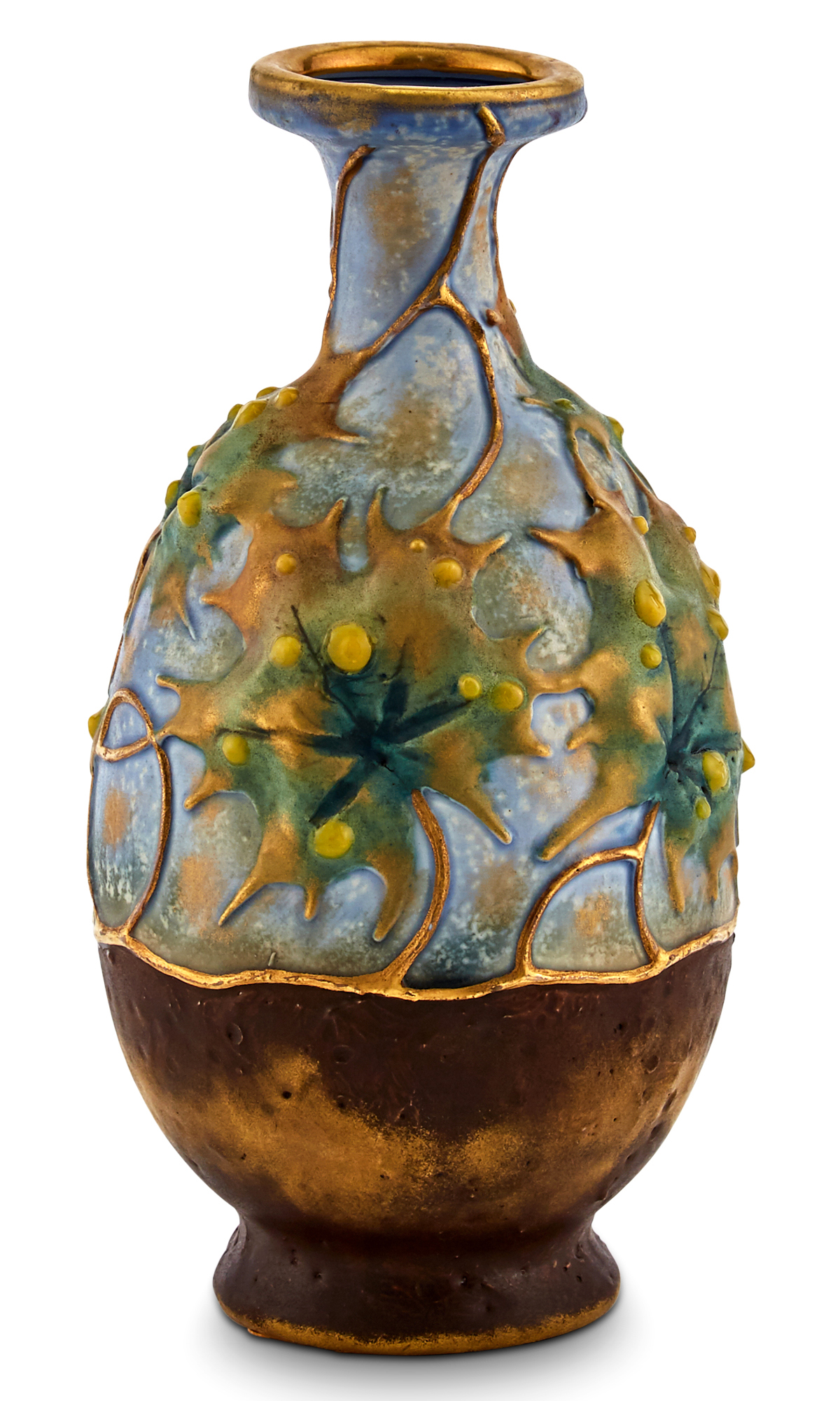 Lot image - Amphora Pottery Co. Art Nouveau Leaf Decorated Earthenware Vase