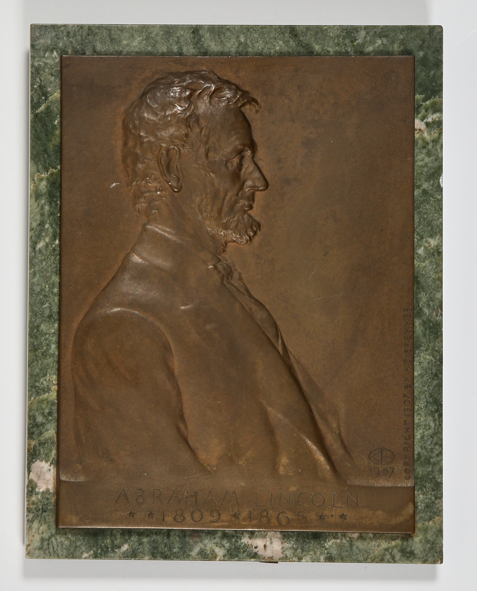 Lot image - [LINCOLN]  BRENNER, Y. D.  [Portrait of Abraham Lincoln in Profile].