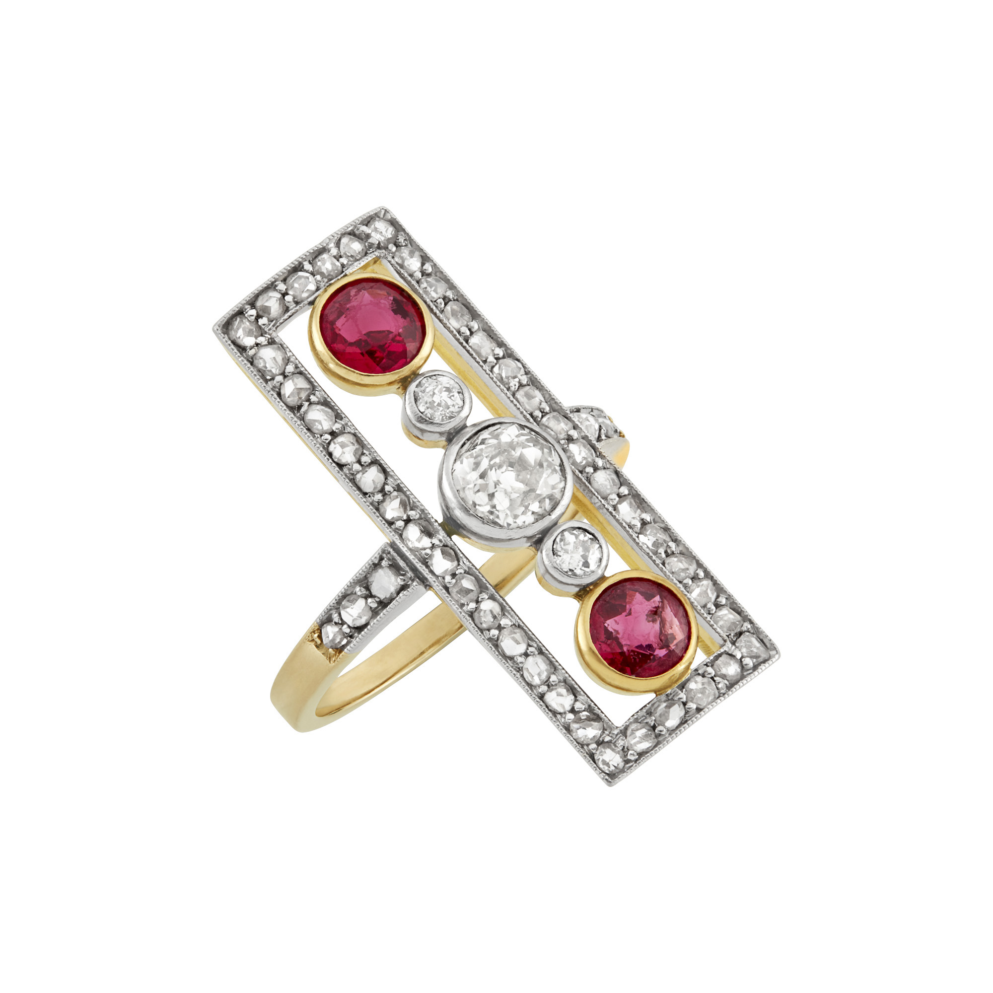 Lot image - Platinum-Topped Gold, Red Spinel and Diamond Ring