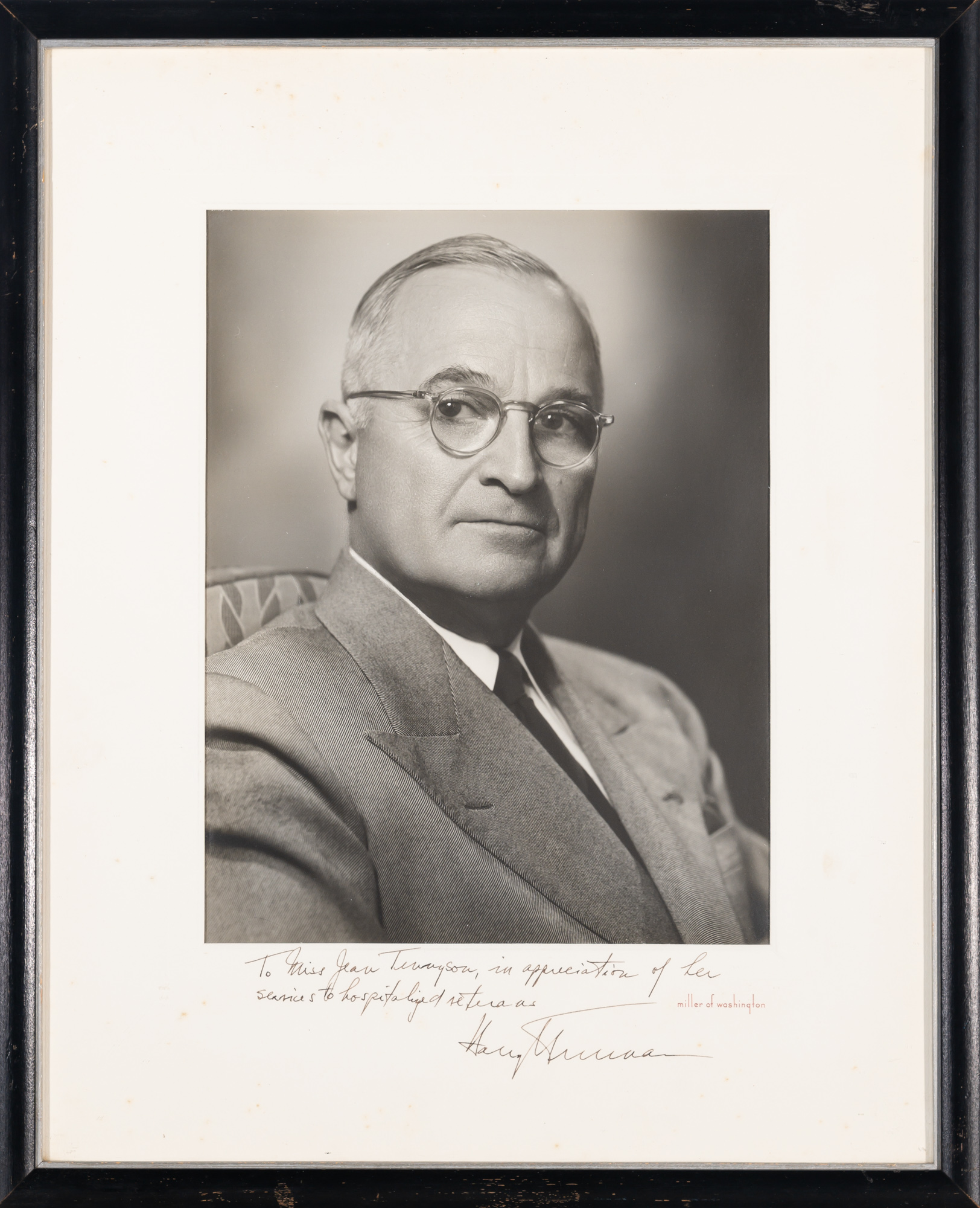 Lot image - TRUMAN, HARRY  Large format inscribed photograph.