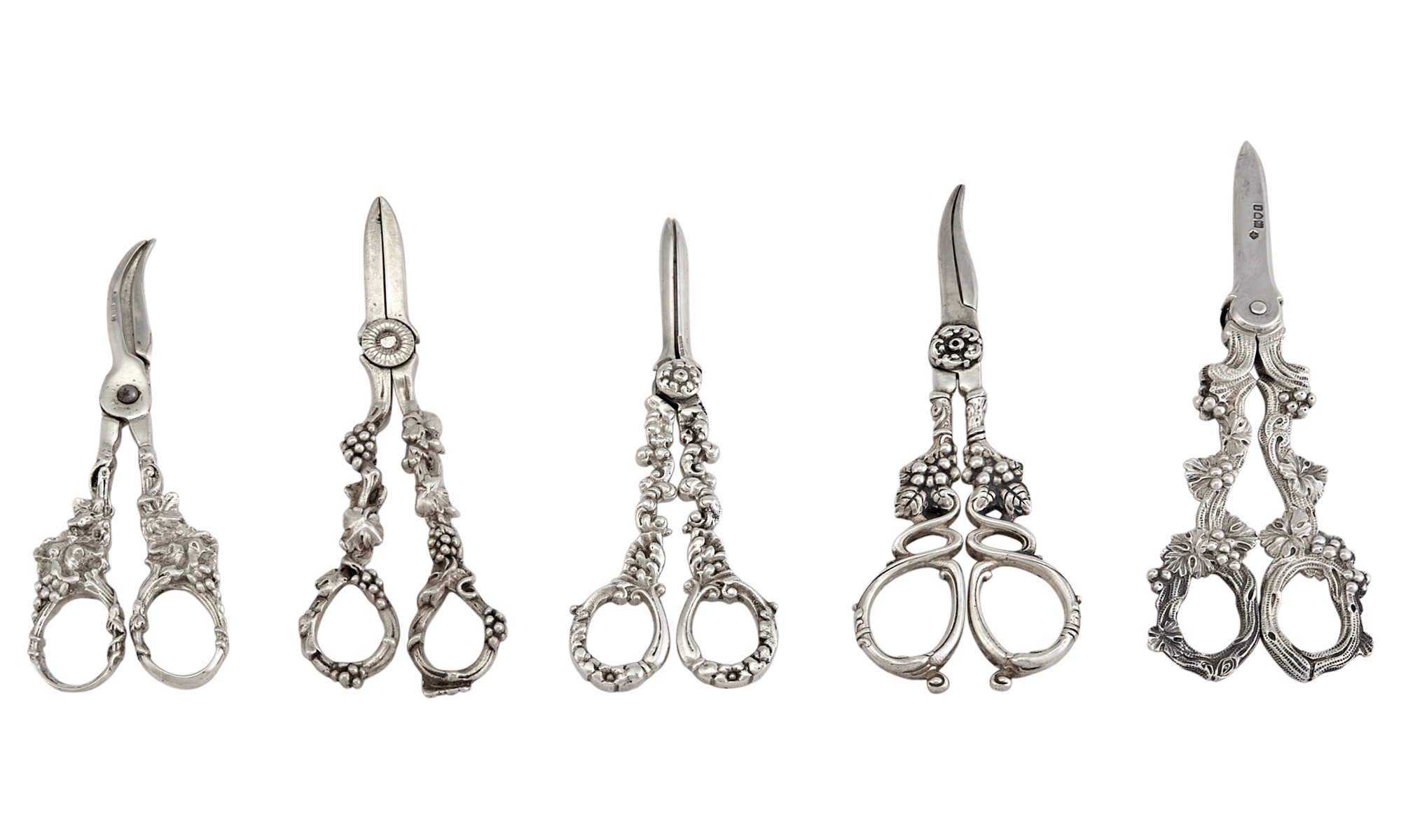 Lot image - Five Sterling Silver Grape Shears
