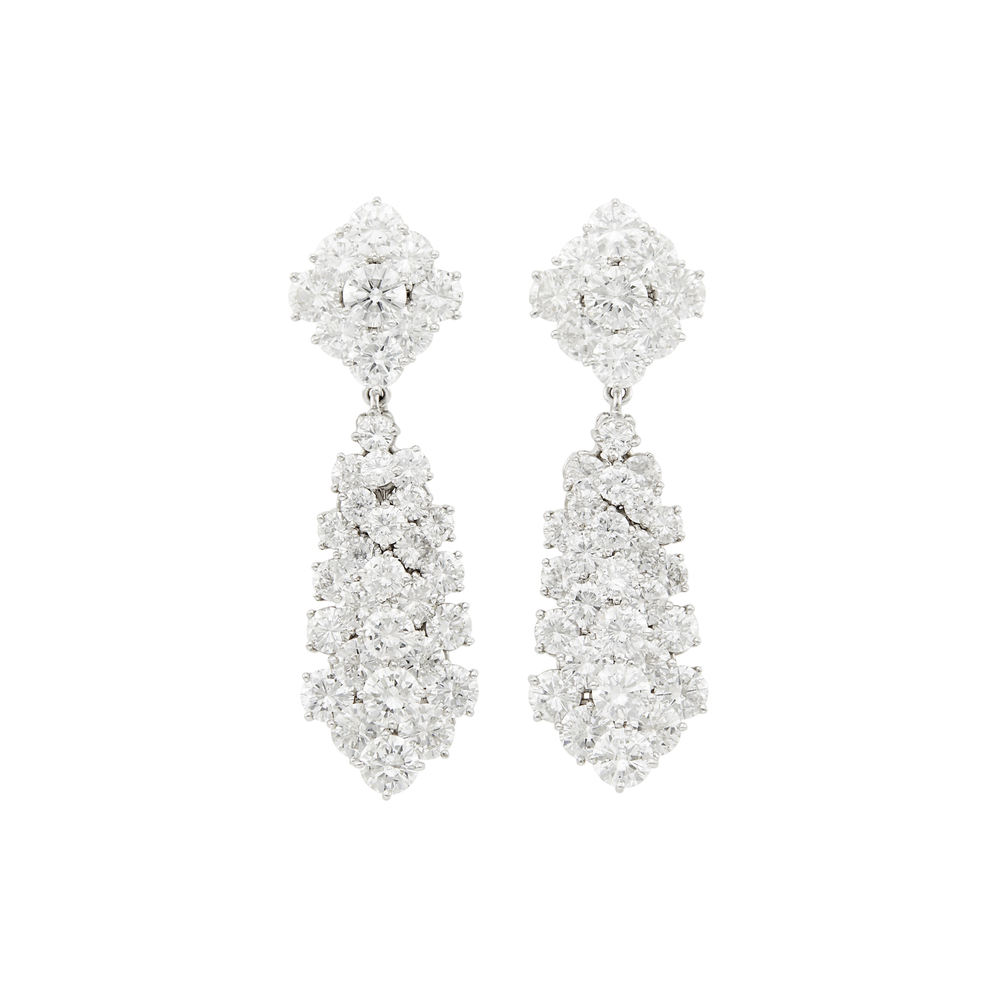 Lot image - Van Cleef & Arpels Pair of Platinum and Diamond À Cheval Pendant-Earrings