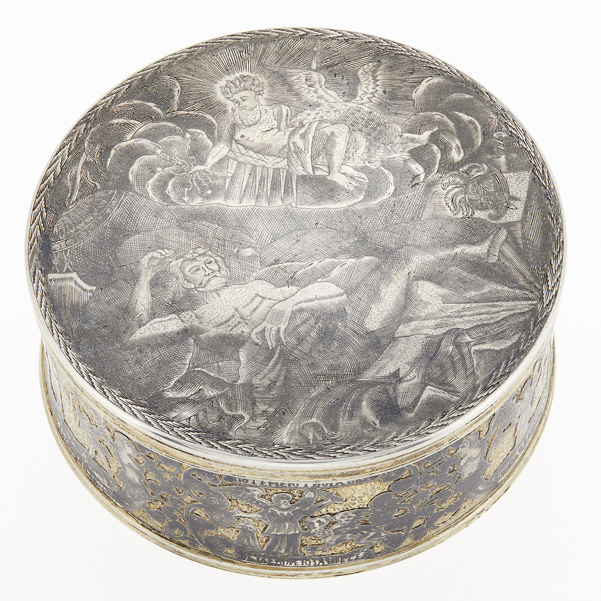 Lot image - Russian Parcel-Gilt Silver and Niello Circular Snuff Box