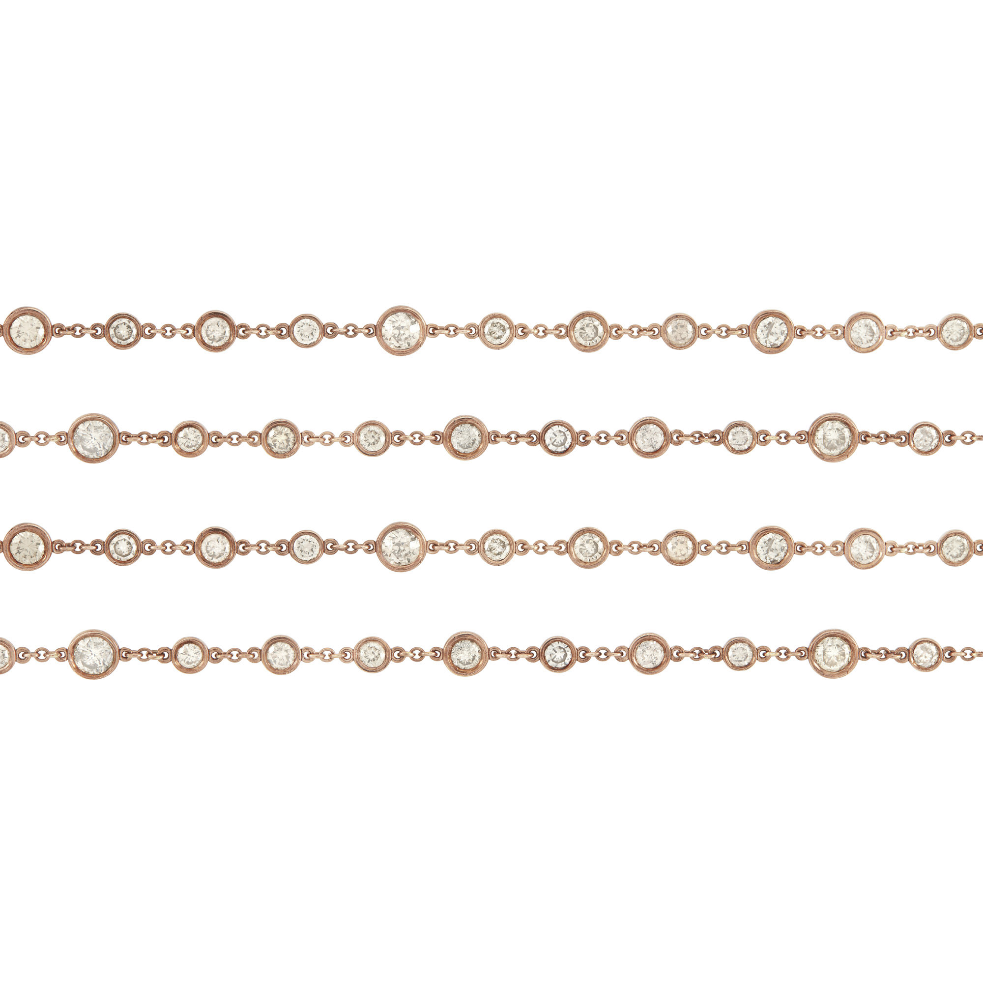 Lot image - Long Rose Gold and Diamond Chain Necklace
