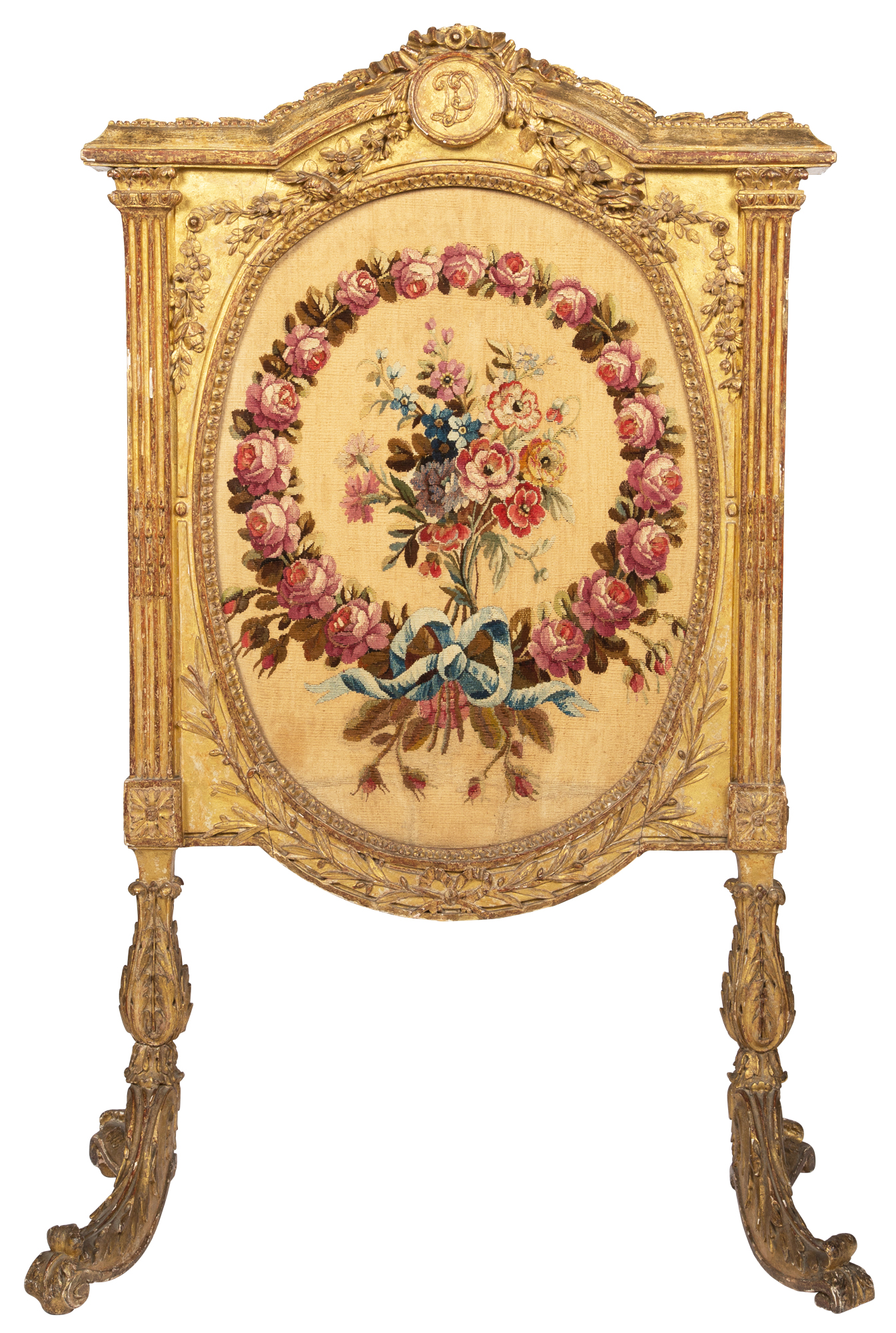 Lot image - Lous XVI Carved Giltwood and Aubusson Tapestry Fire Screen