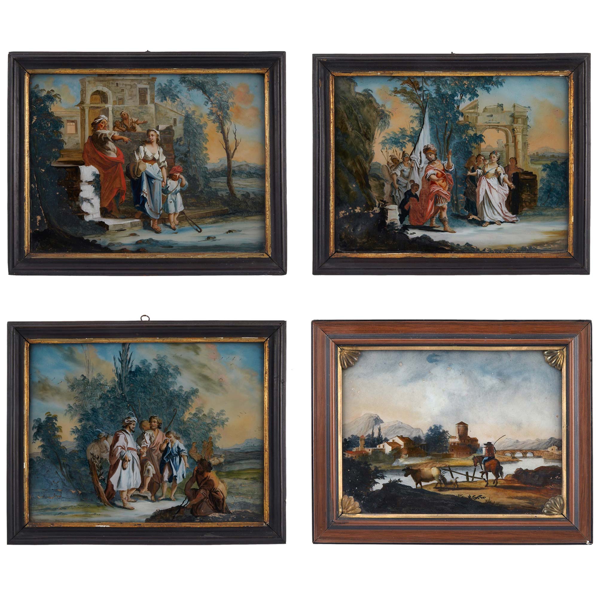 Lot image - Group of Three Continental Verre Eglomisé Pictures