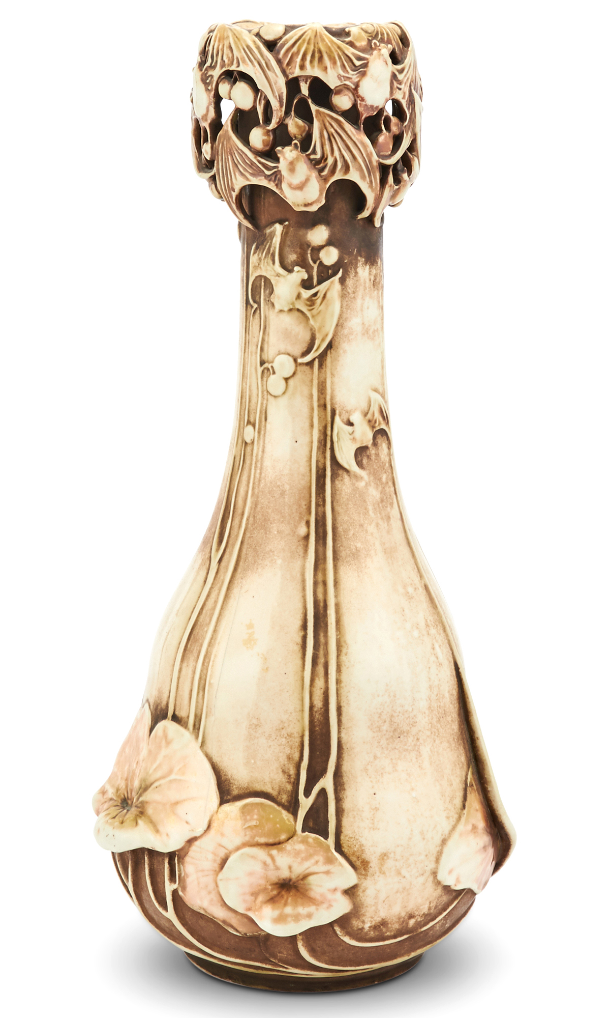 Lot image - Amphora Pottery Co. Art Nouveau Glazed Earthenware Vase With Water Plants and Bats