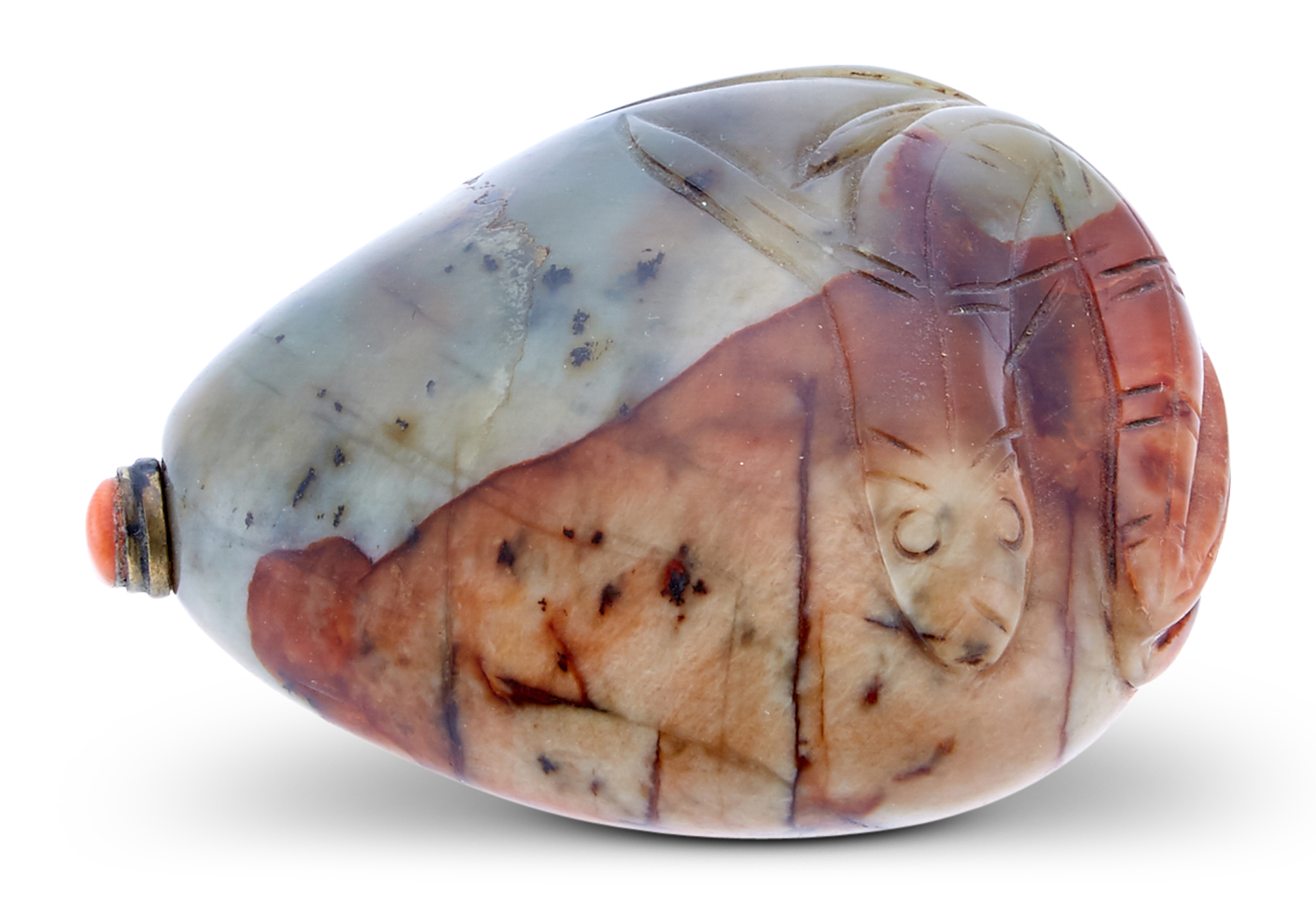 Lot image - A Chinese Jade Pebble Form Snuff Bottle