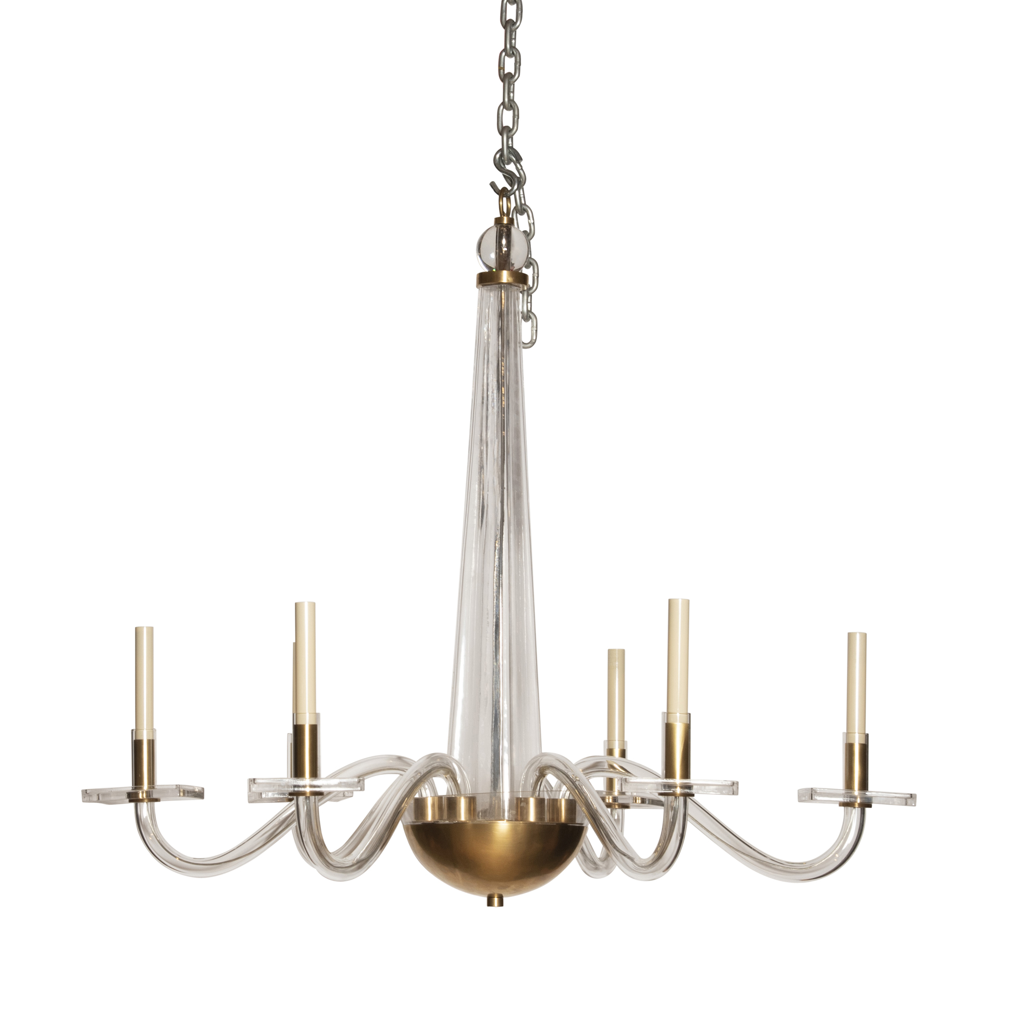 Lot image - Parcel-Gilt Glass Six-Light Chandelier