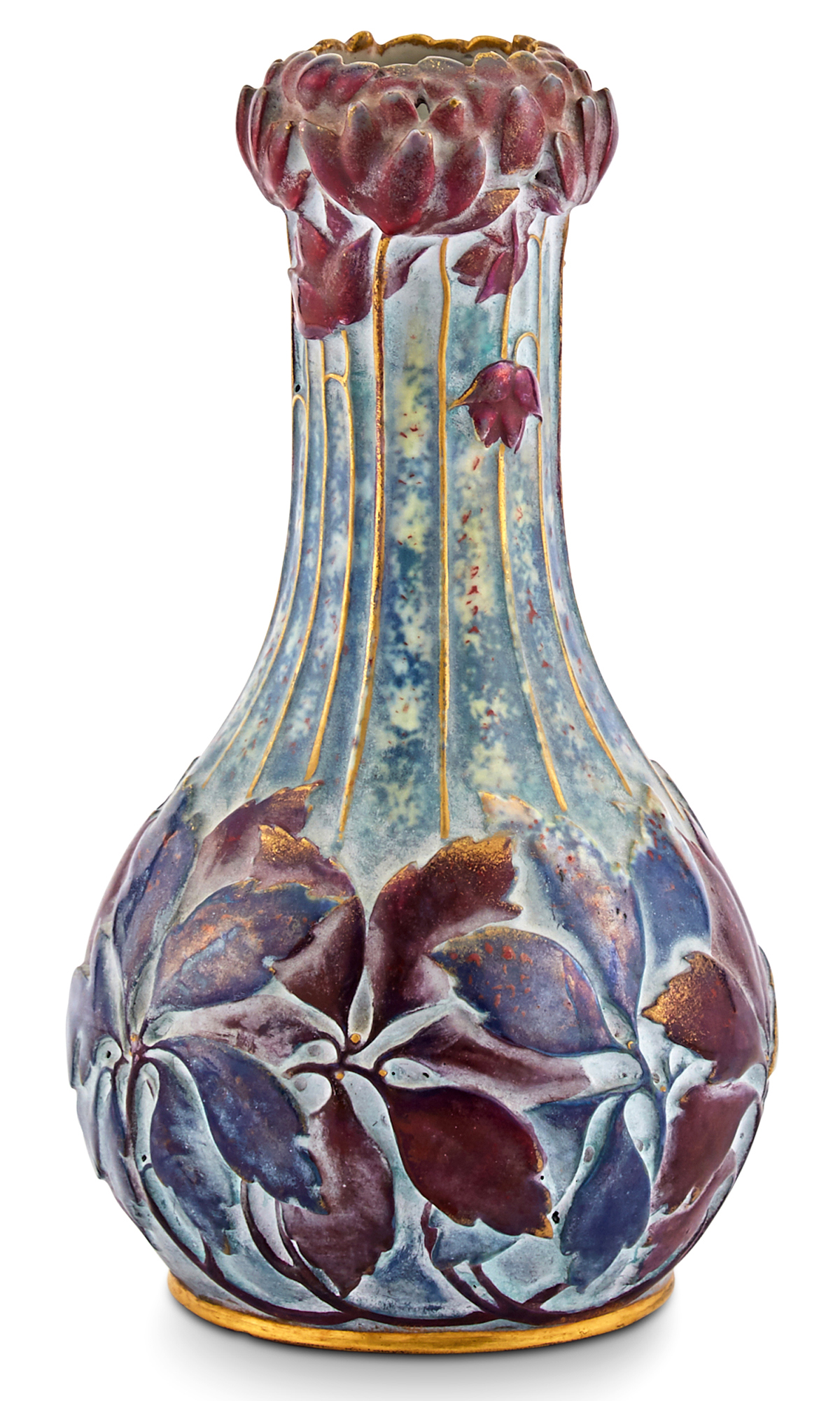Lot image - Paul Dachsel Co. Art Nouveau Earthenware Vase With Stylized Windflowers