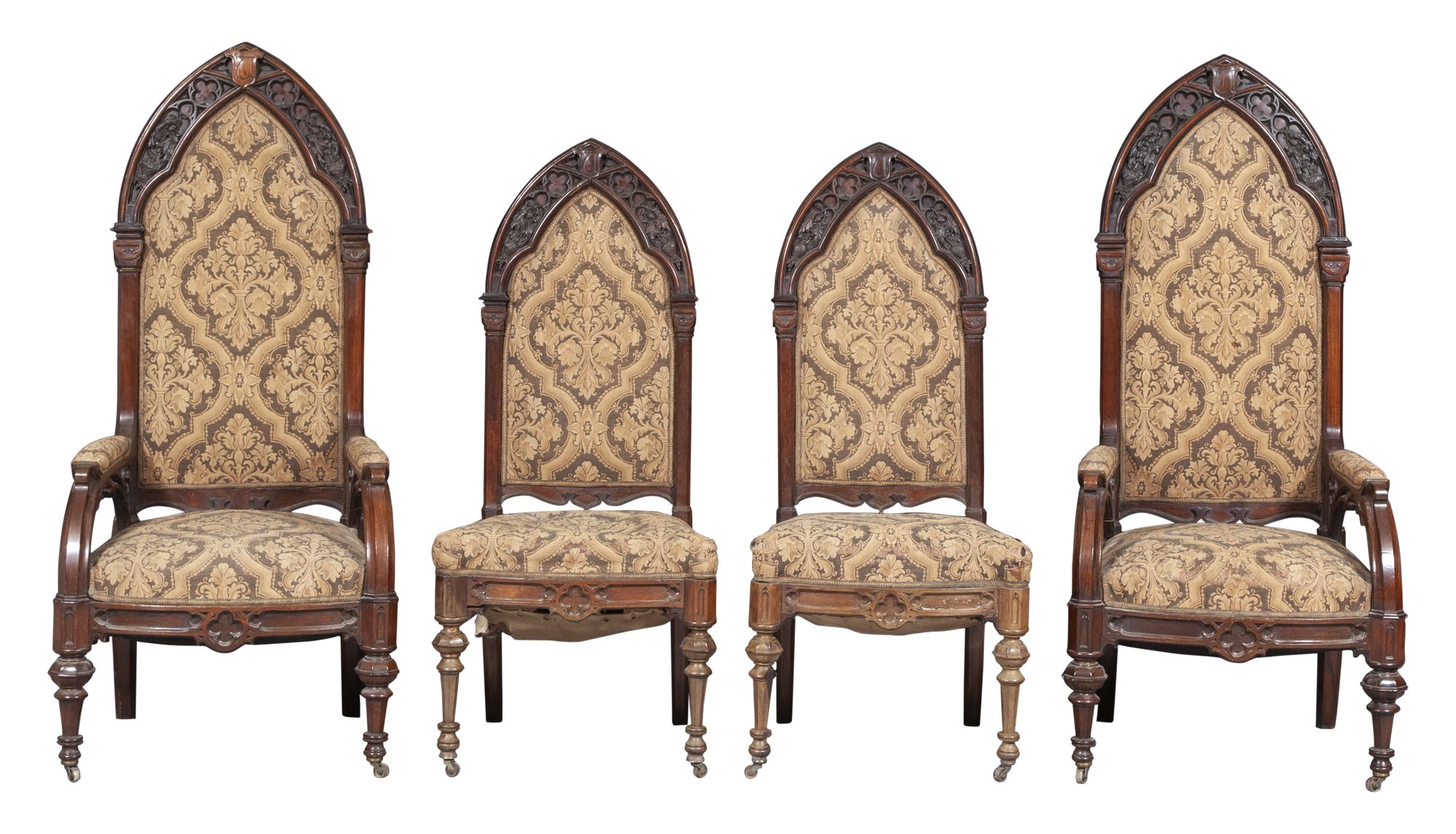 Lot image - Four Gothic Revival Carved Rosewood Chairs
