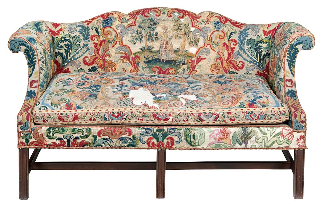 Lot image - George III Mahogany Needlework-Upholstered Settee
