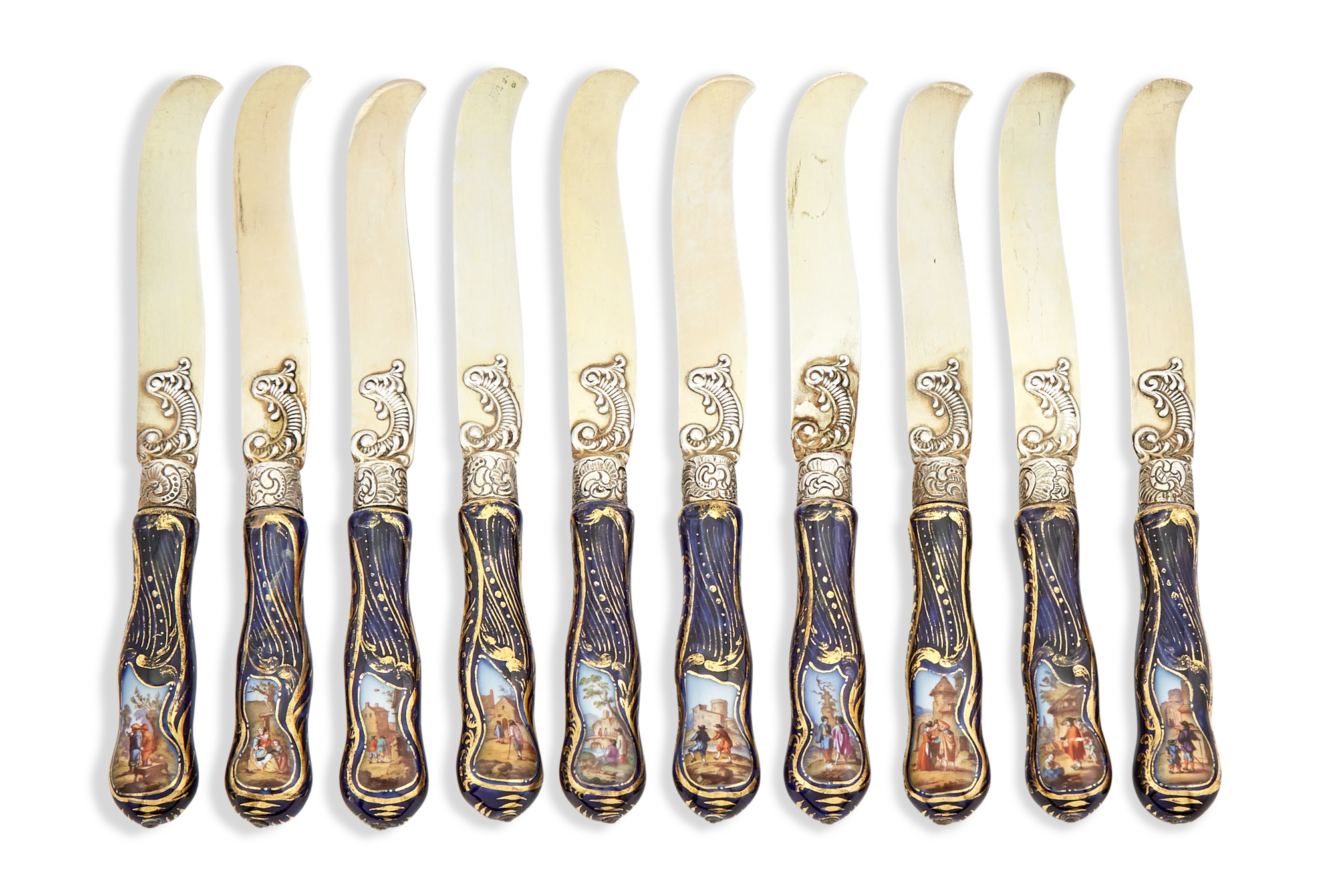Lot image - Set of Ten Sèvres Porcelain Handled Luncheon Knives