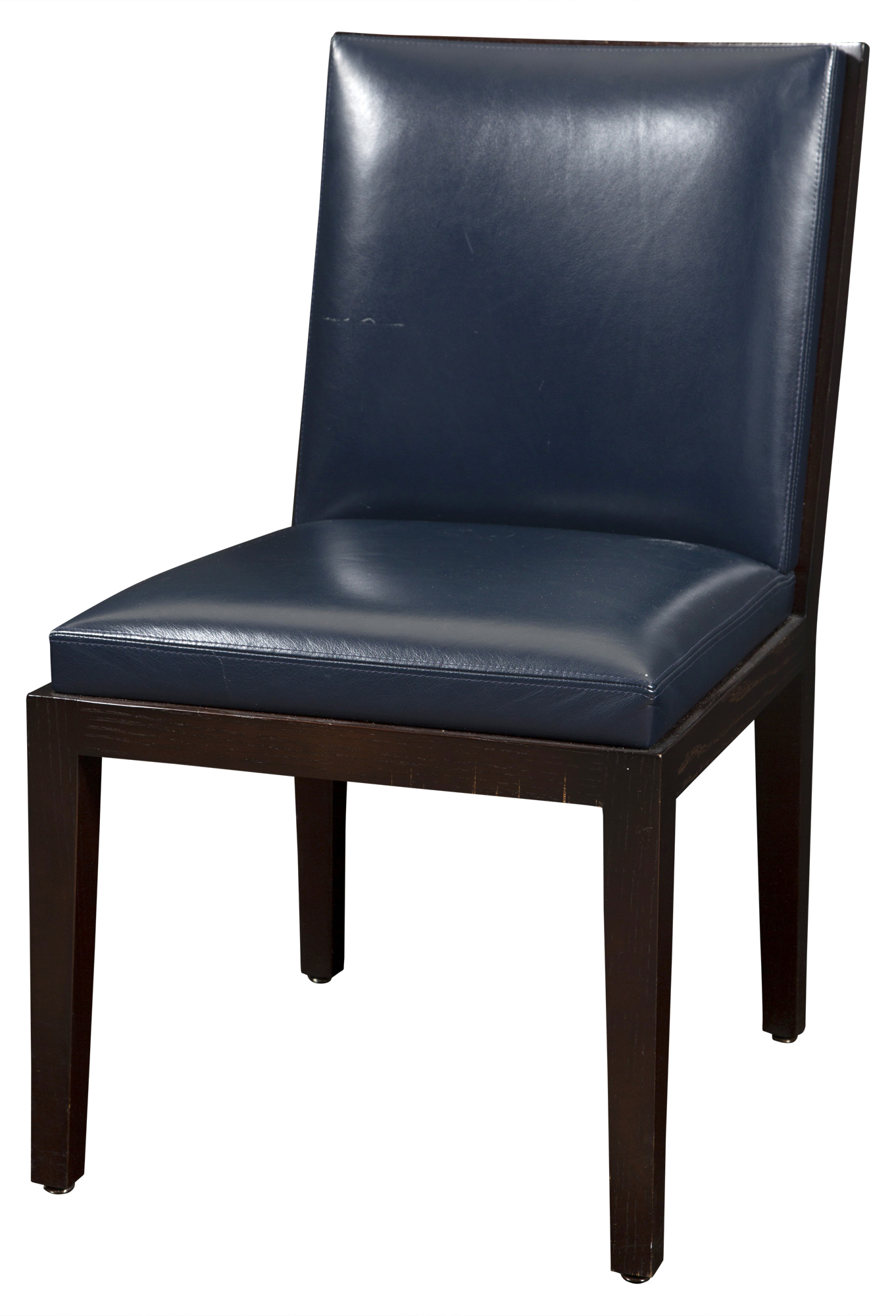 Lot image - Blue Leather and Wood Holly Hunt for Christian Liaigre Side Chair