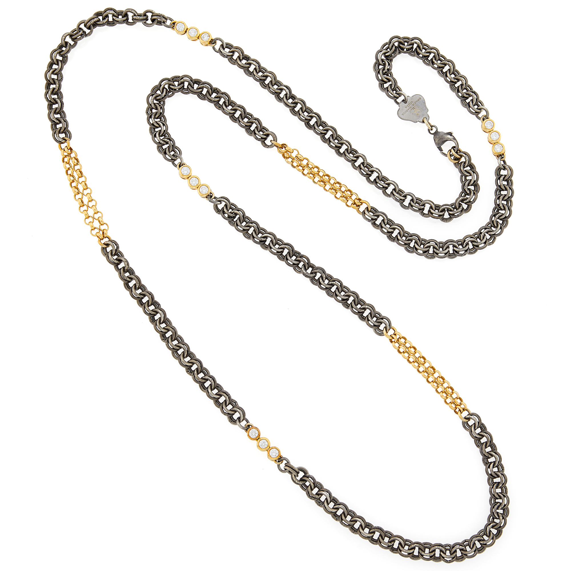 Lot image - Grazia Marica Vozza Long Silver and Gold Circle Link Chain Necklace