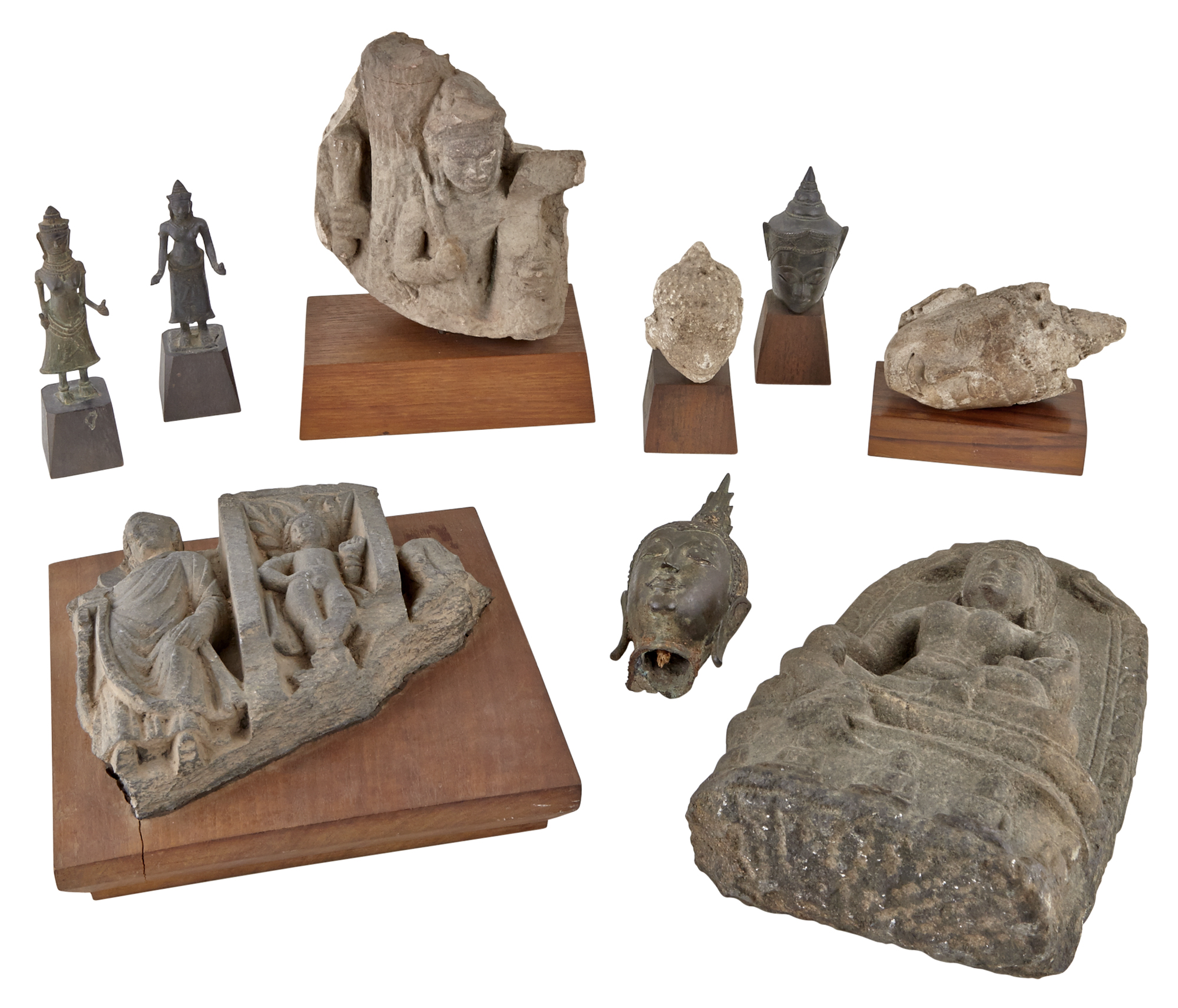 Lot image - Group of Nine Buddhist Figural Sculptures