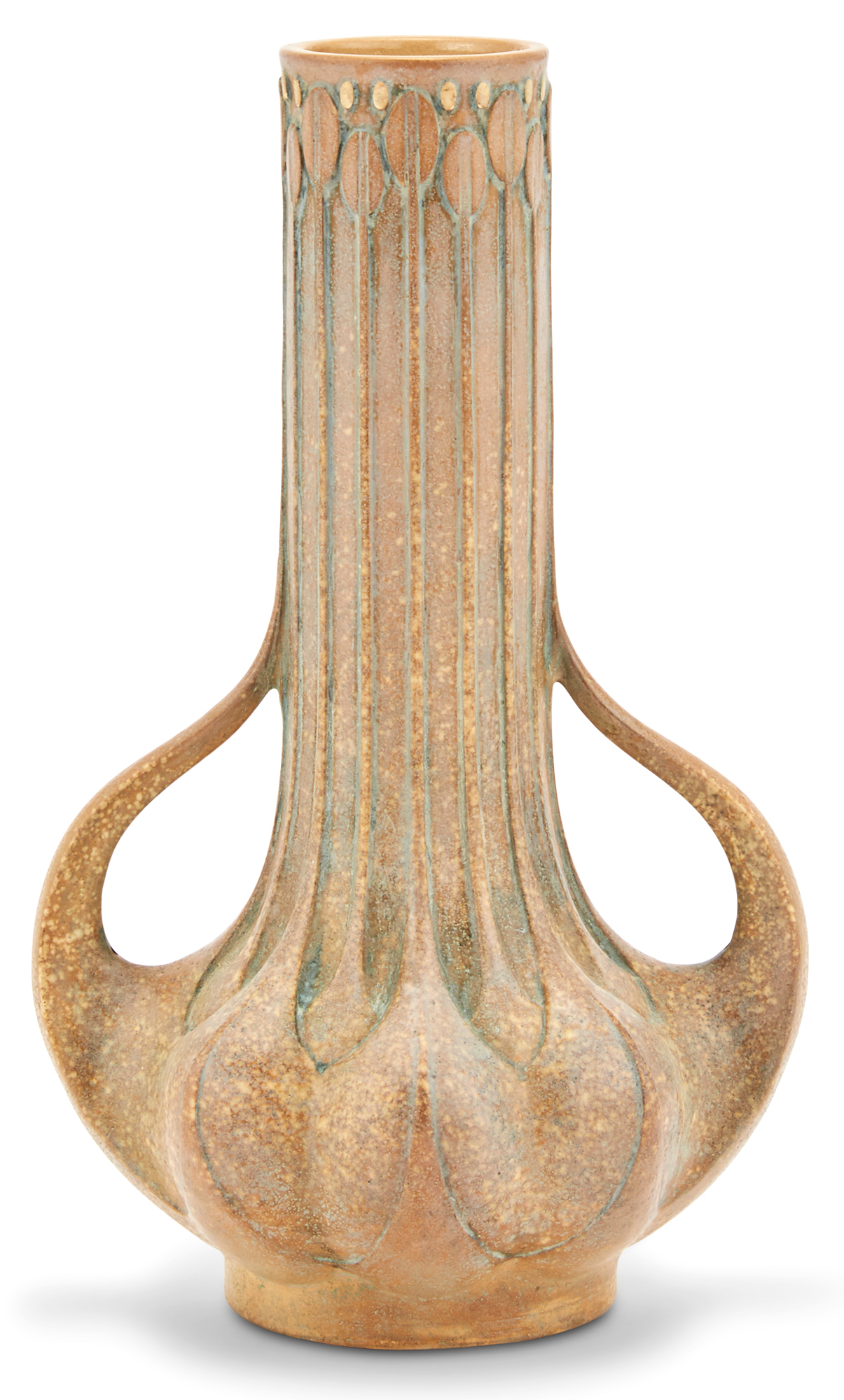 Lot image - Paul Dachsel Co. Art Nouveau Earthenware Two-Handled Vase With Stylized Flowers