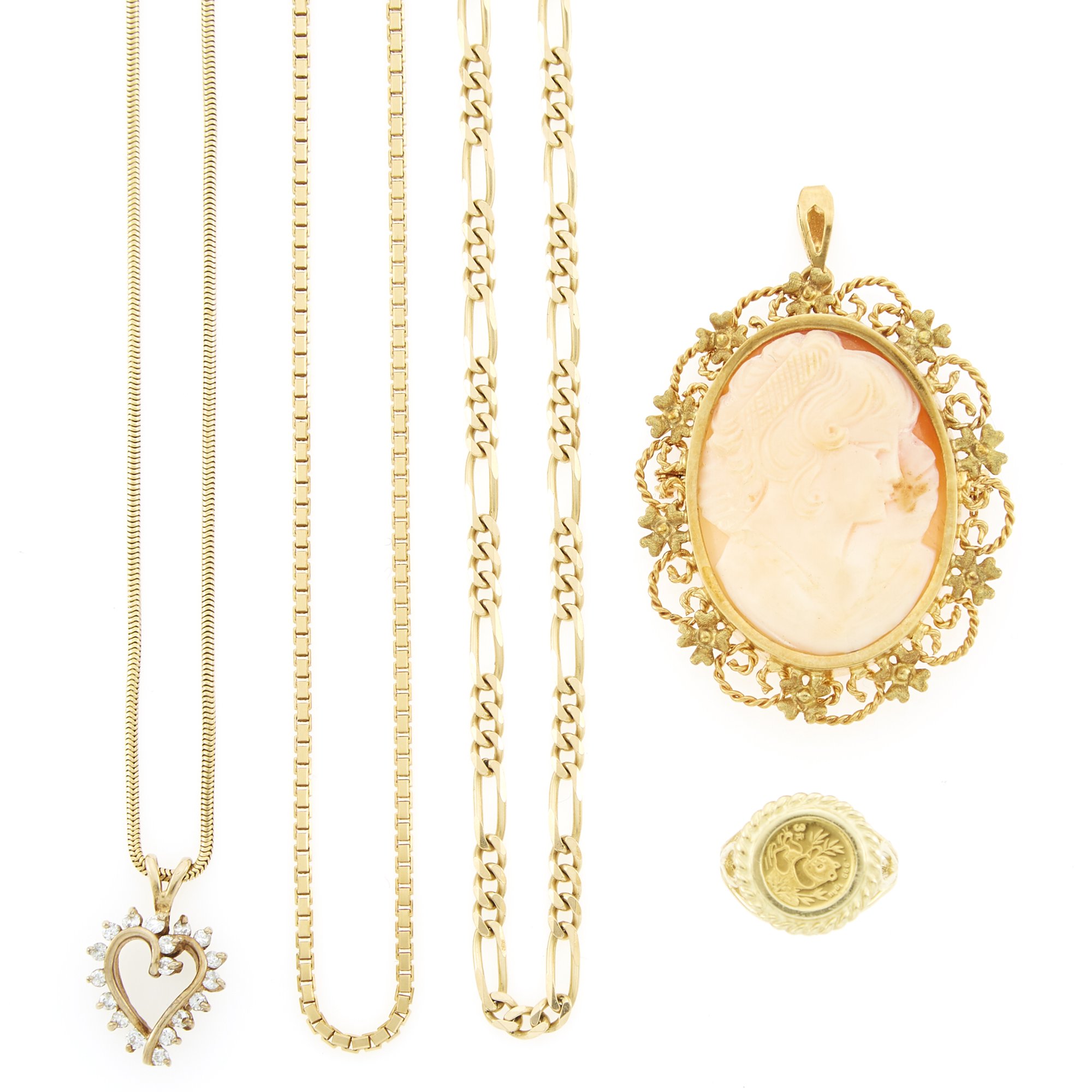 Lot image - Group of Gold, Low Karat Gold, Coin, Cameo and Diamond Jewelry