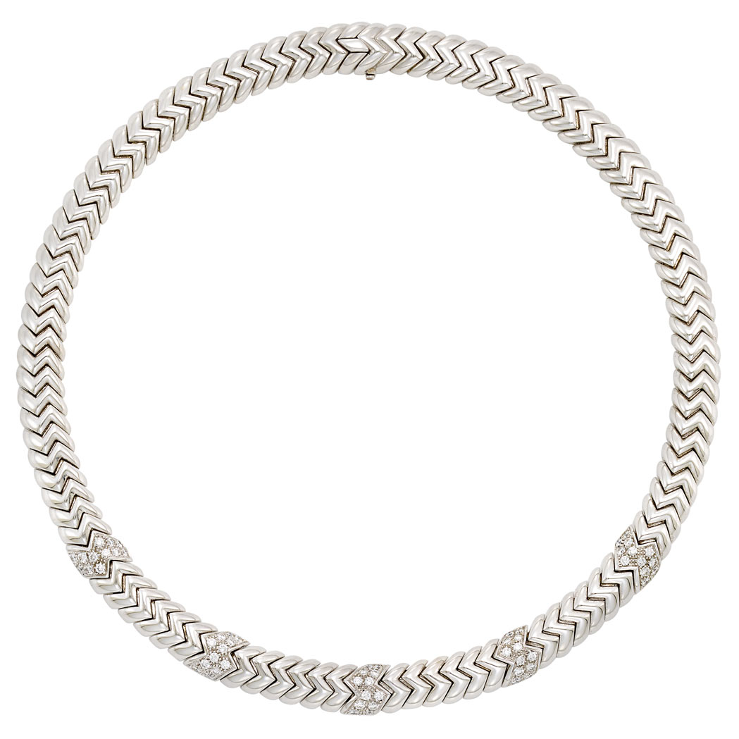 Lot image - White Gold and Diamond 'Spiga' Necklace, Bulgari