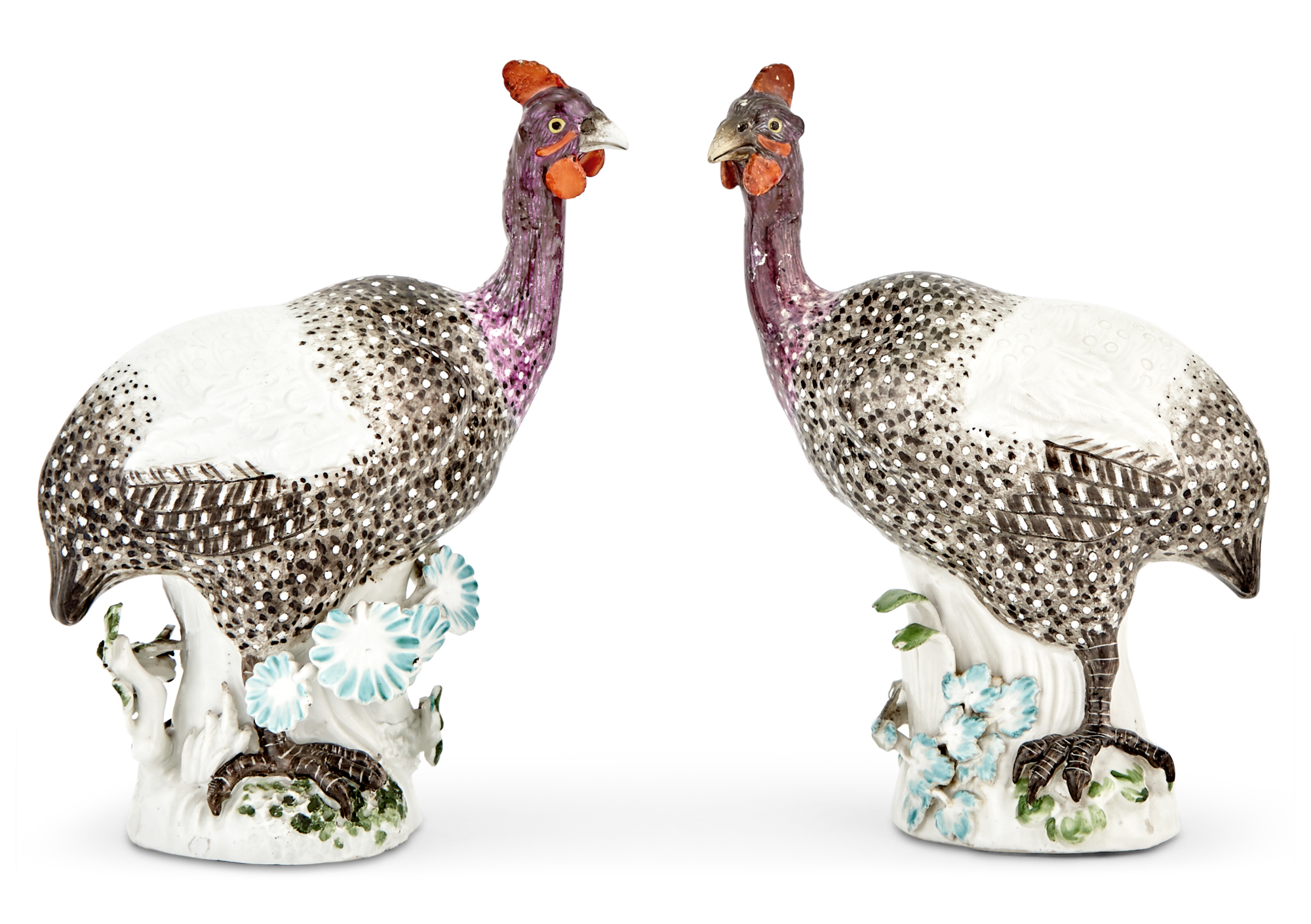Lot image - Pair of Meissen Porcelain Models of Guinea-Fowl (Perlhuhn)
