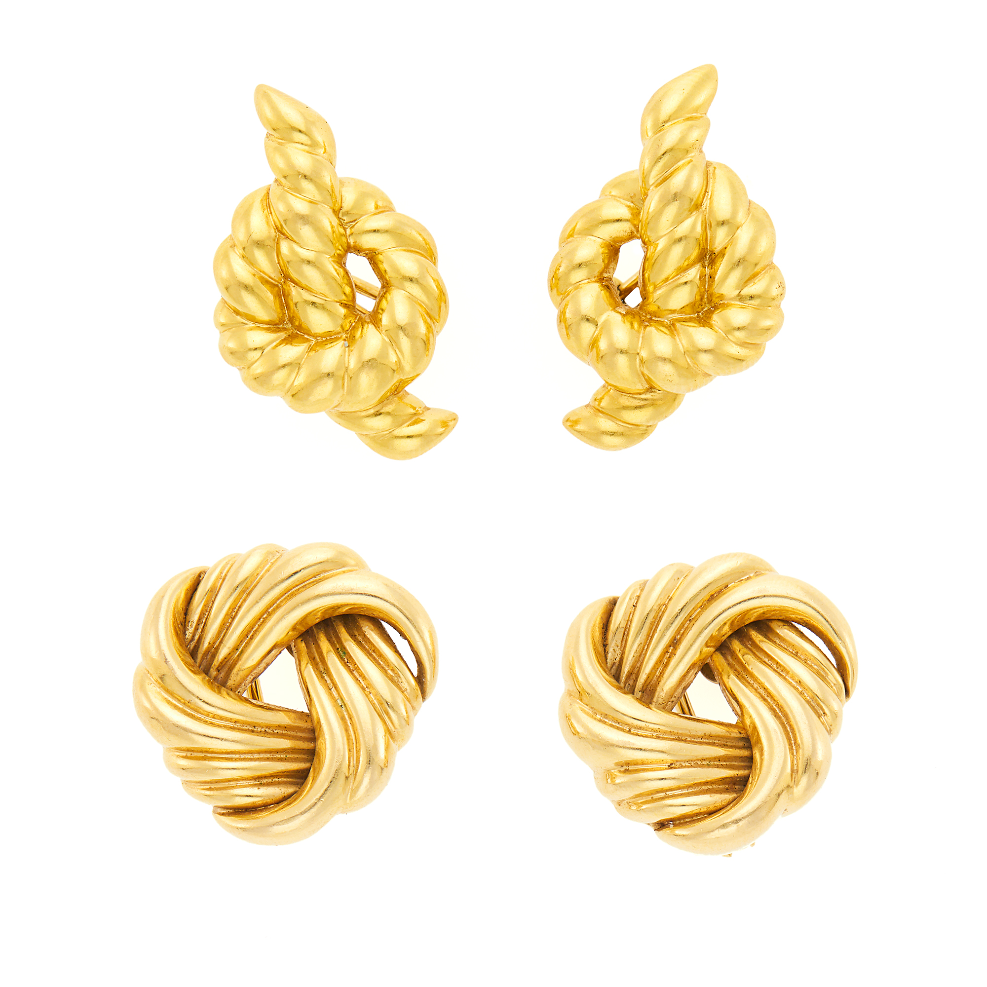 Lot image - Two Pairs of Gold Earrings