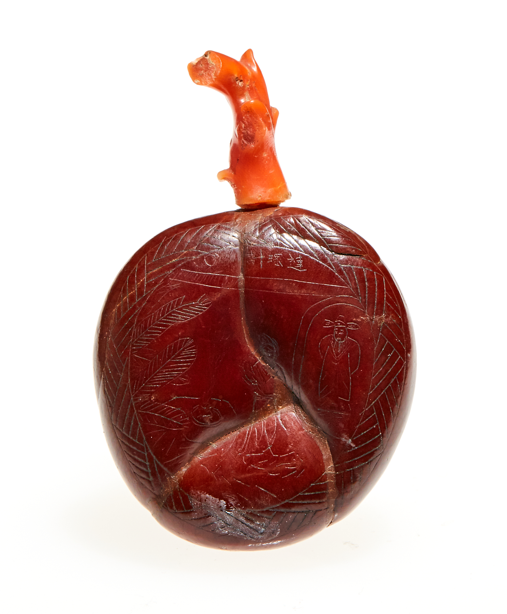 Lot image - A Chinese Incised Seed Pod Snuff Bottle