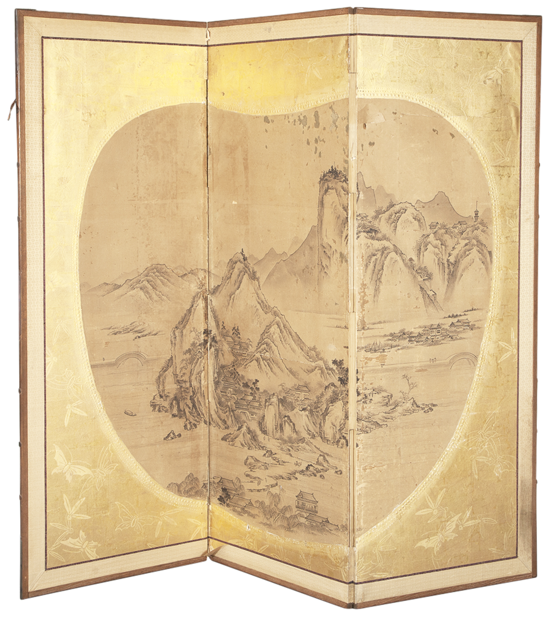 Lot image - Japanese Painted Three-Fold Byobu Screen